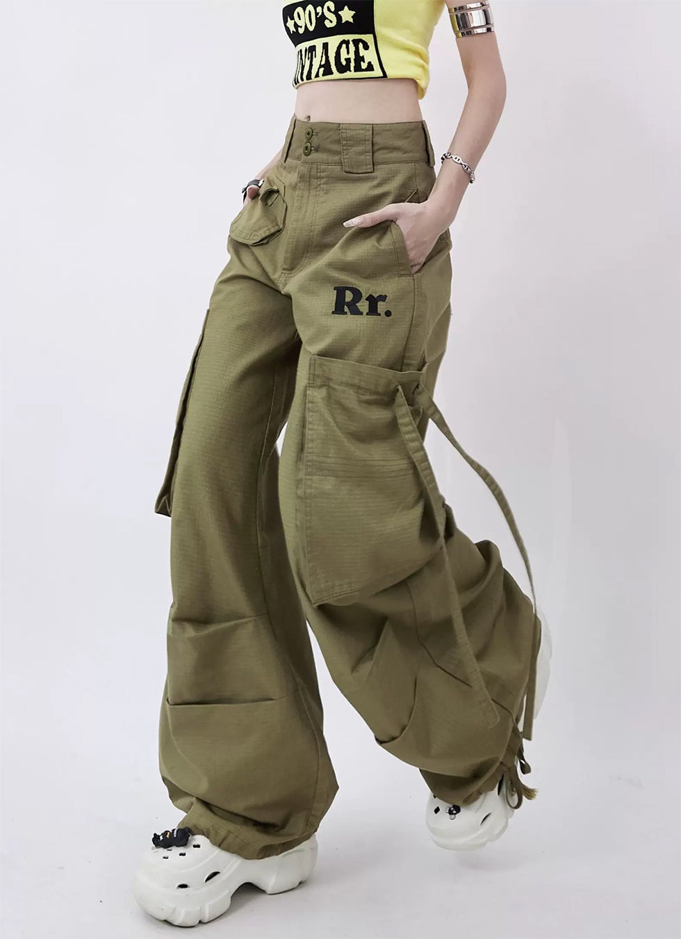 Big pocket wide leg casual pants P972