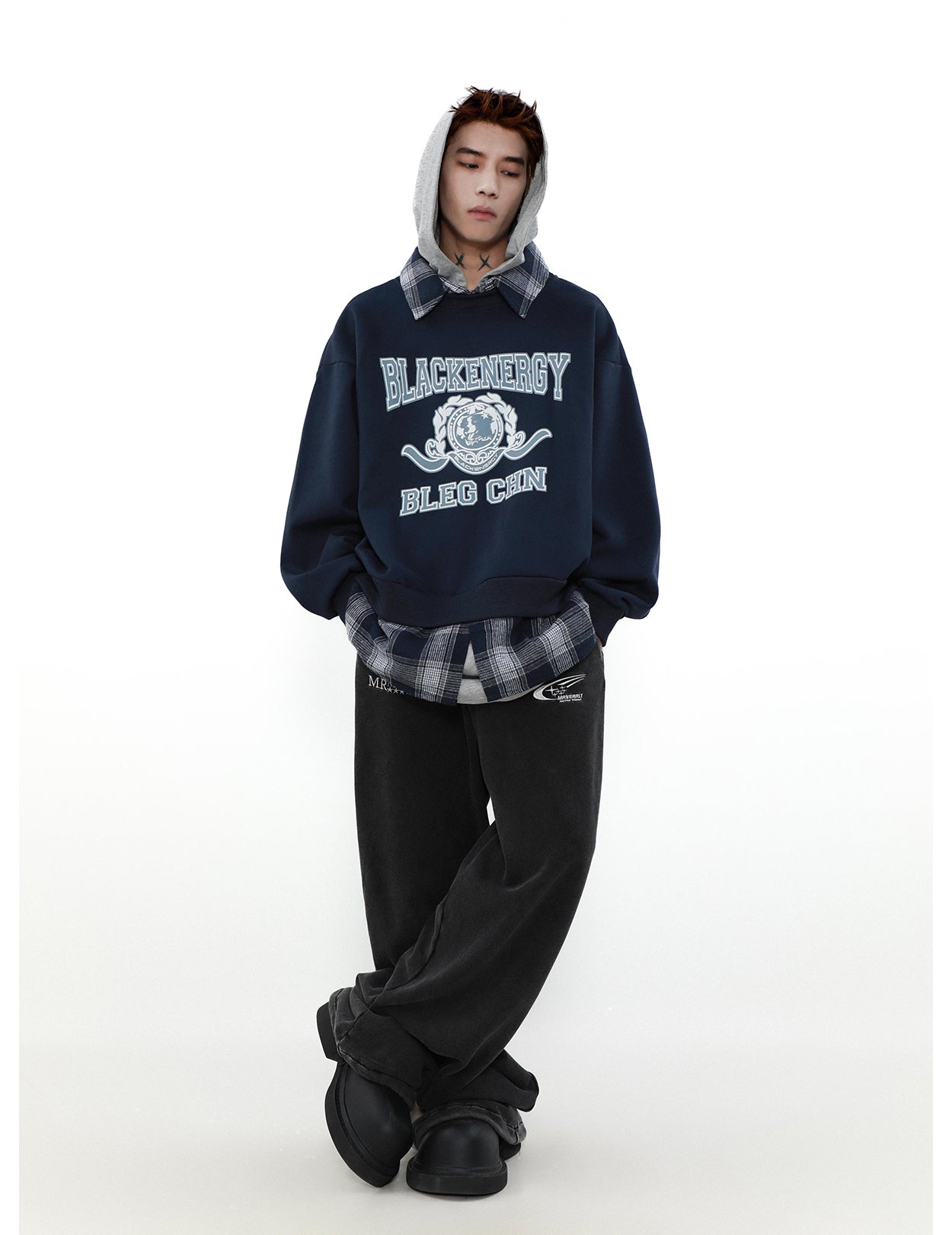 American Retro Fake Two-Piece Hooded Sweatshirt P847