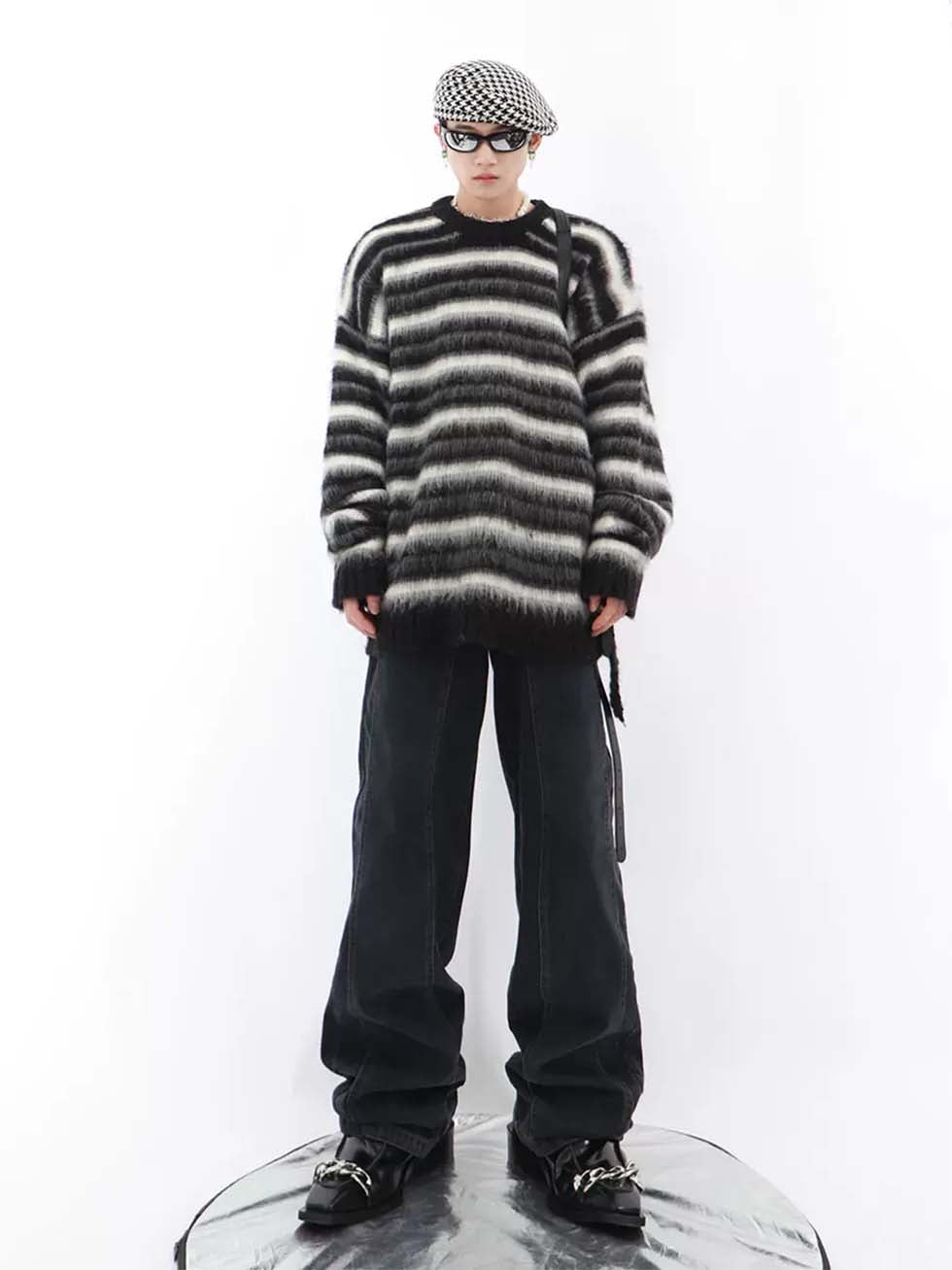 Striped mohair round neck sweater P1019