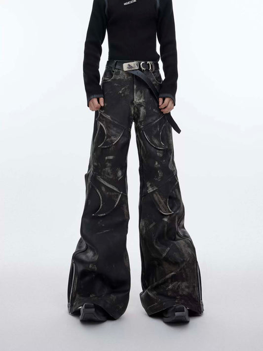 Deconstructed Micro Flare Leather Pants P1050