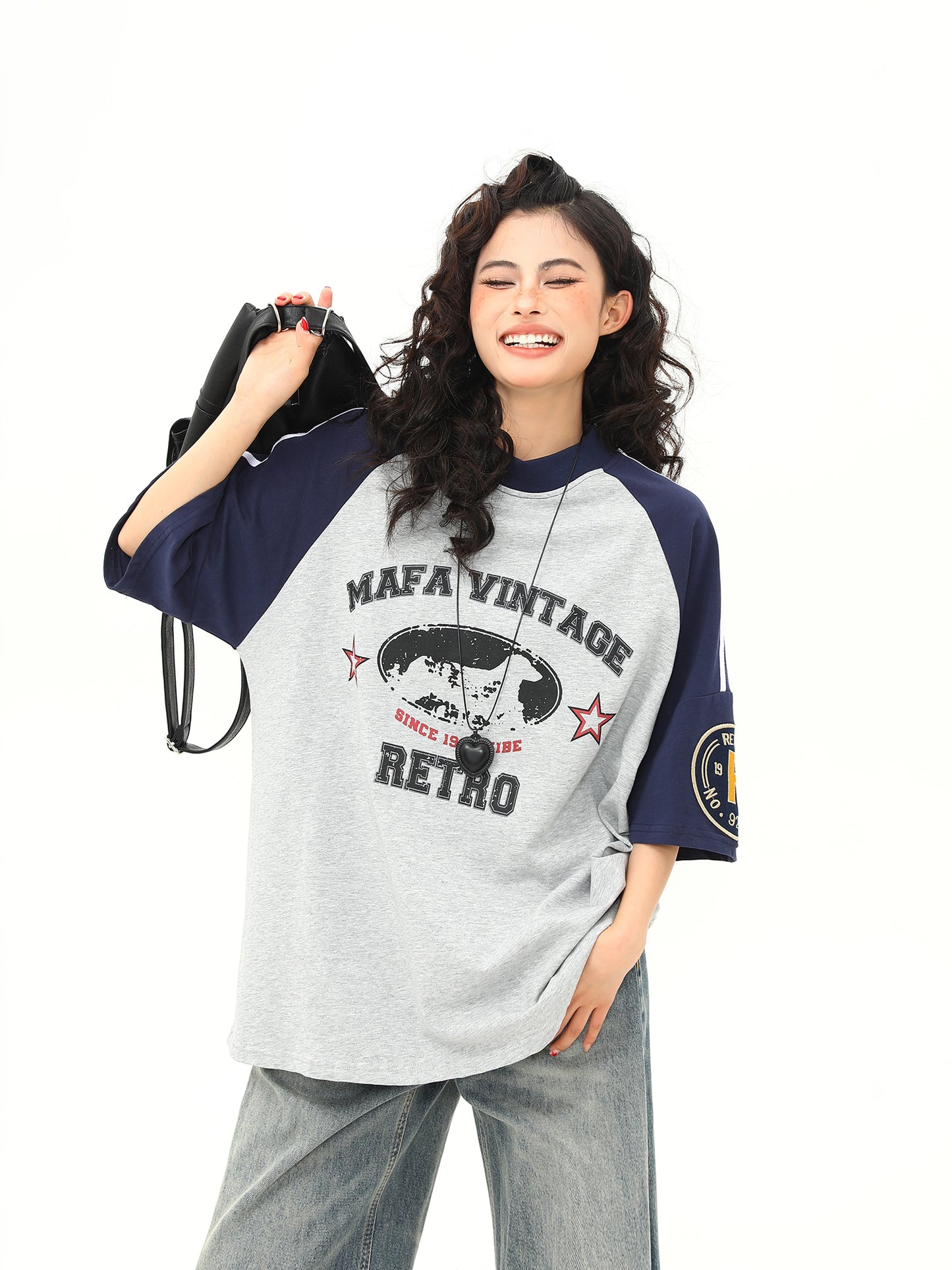 ラウンドネック コントラストカラー Tシャツ P2054