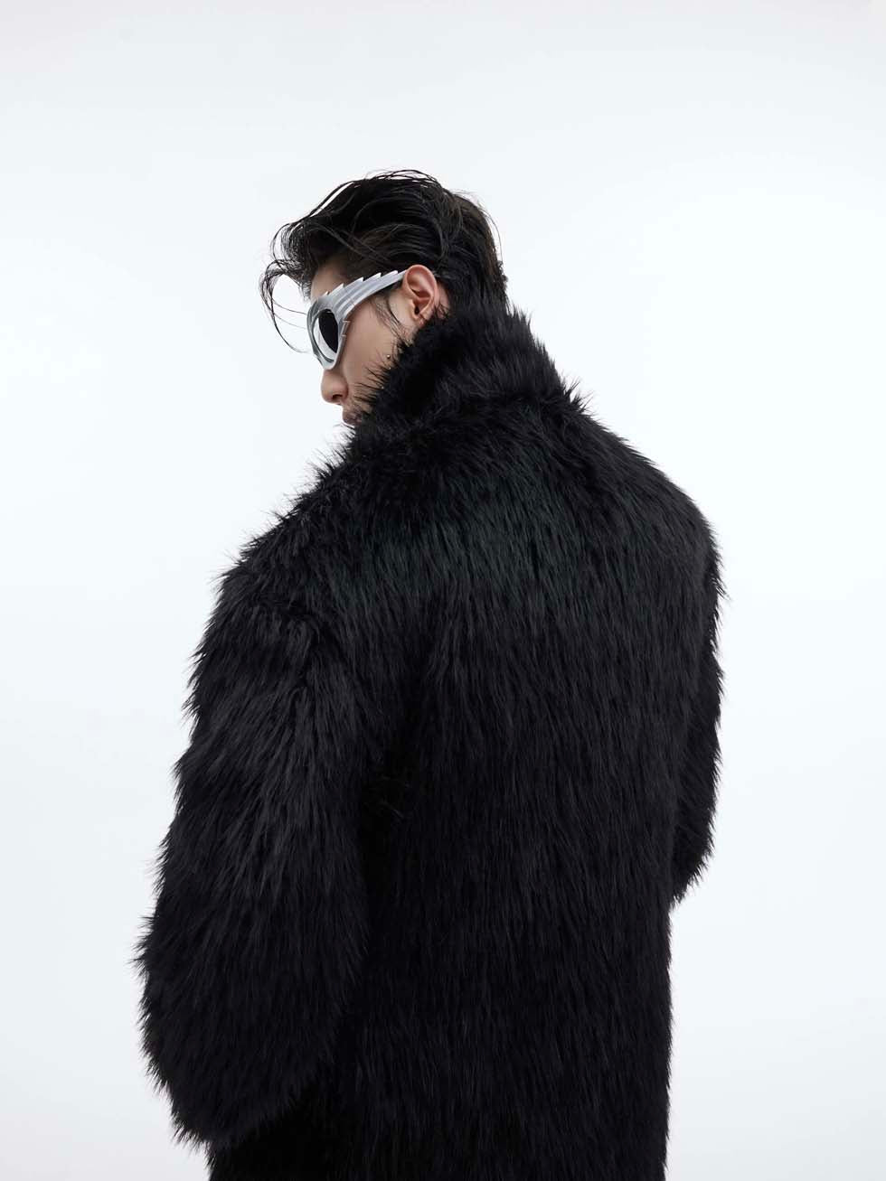 Big silhouette anti-mink fur long coat P1006