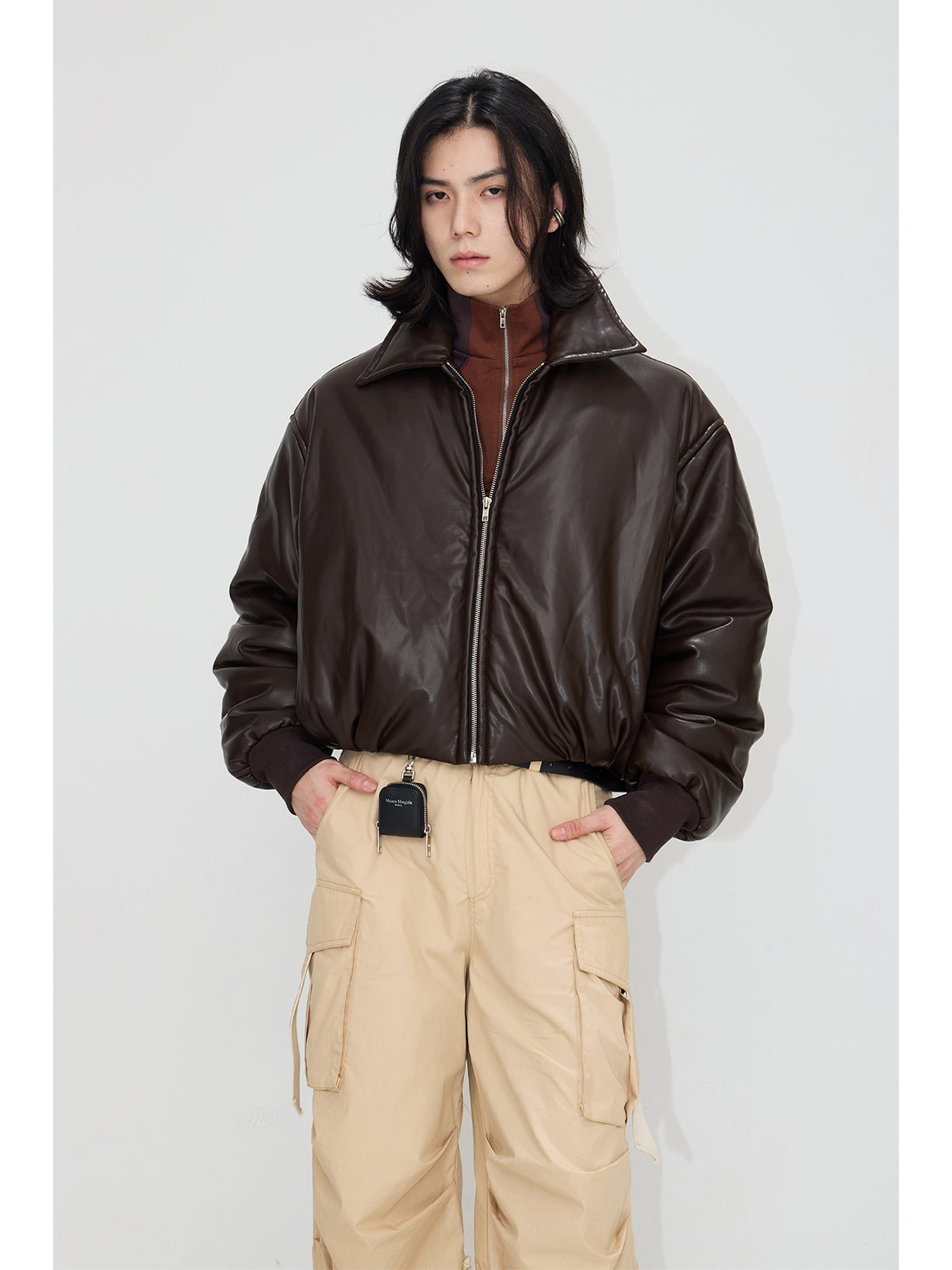 Short leather down jacket P535