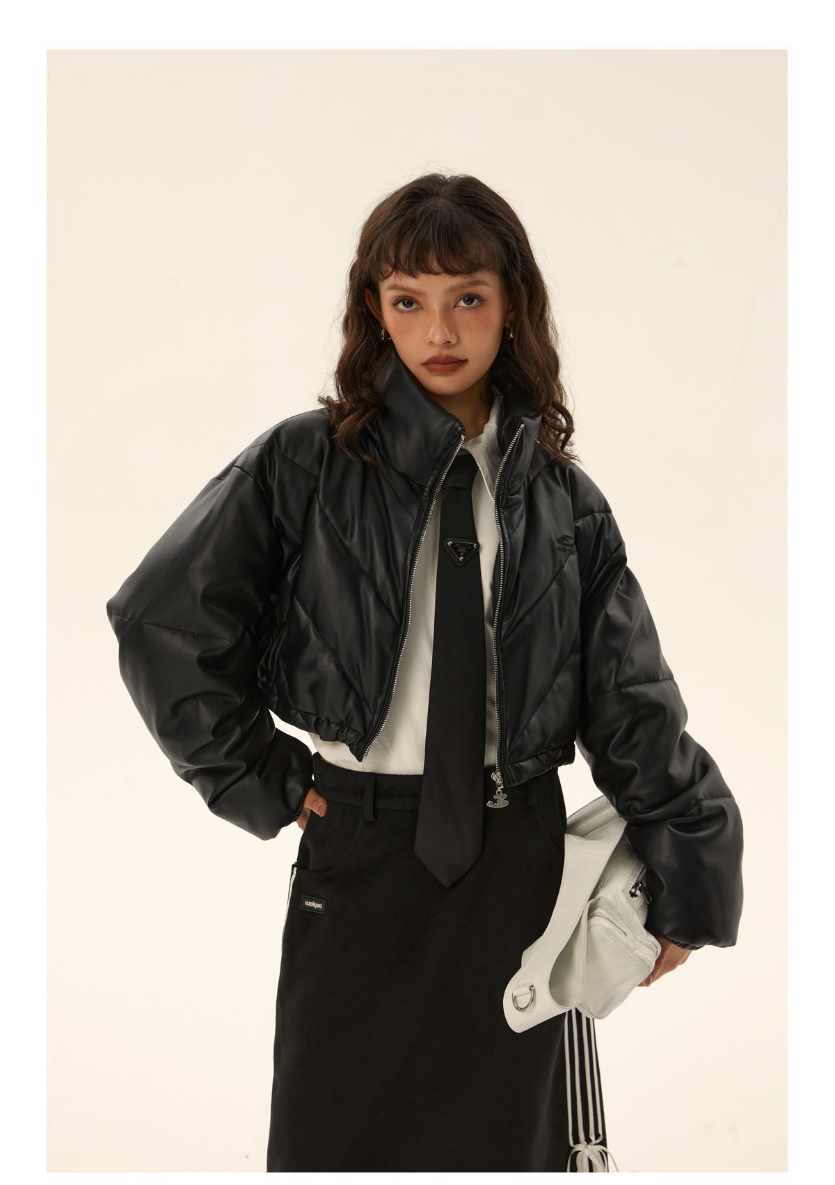 Retro short leather down jacket P426