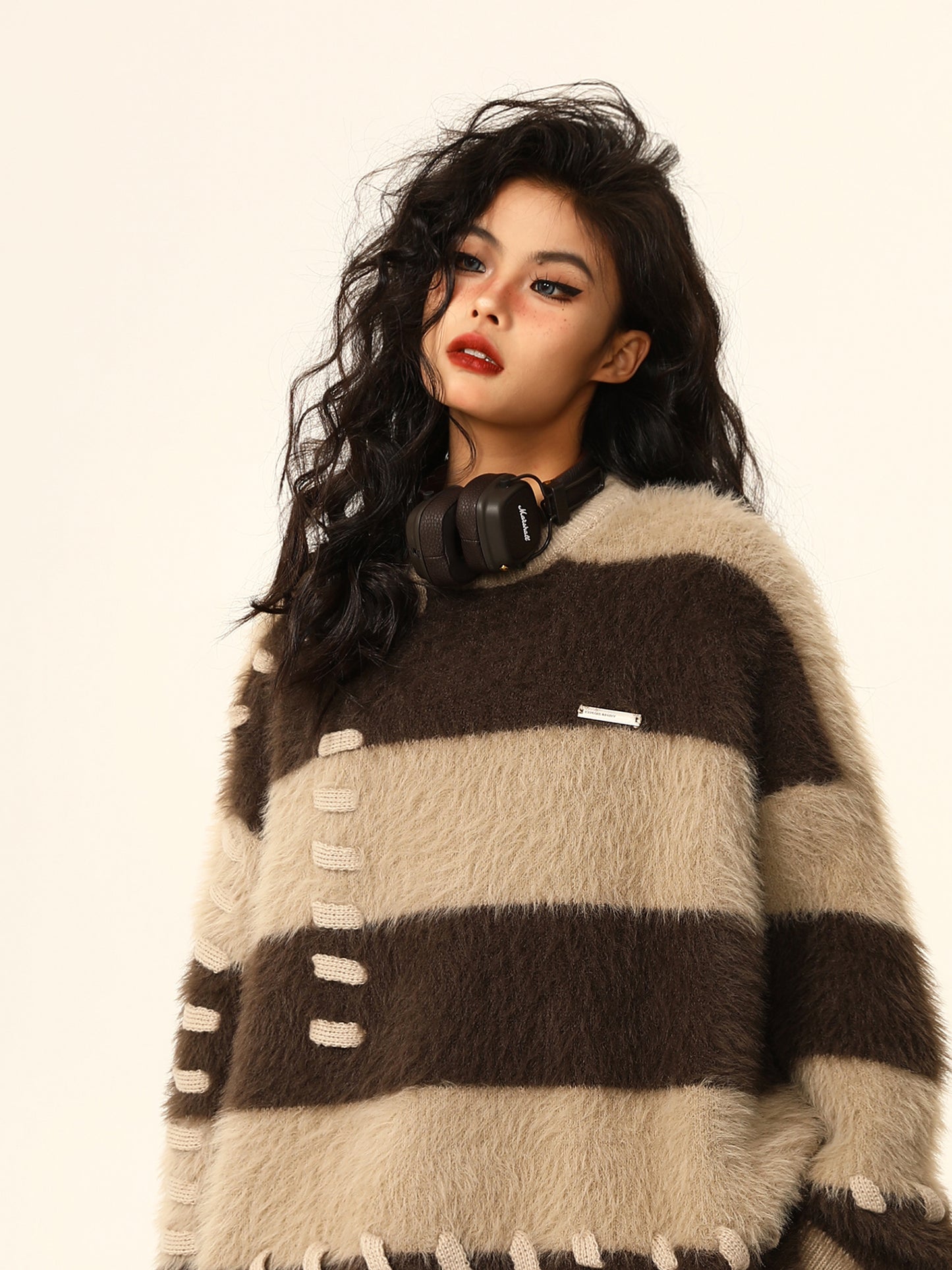 Imitation mink striped sweater P1261