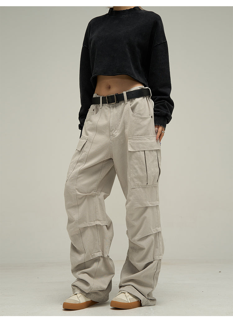 Wide leg multi-pocket cargo pants P602