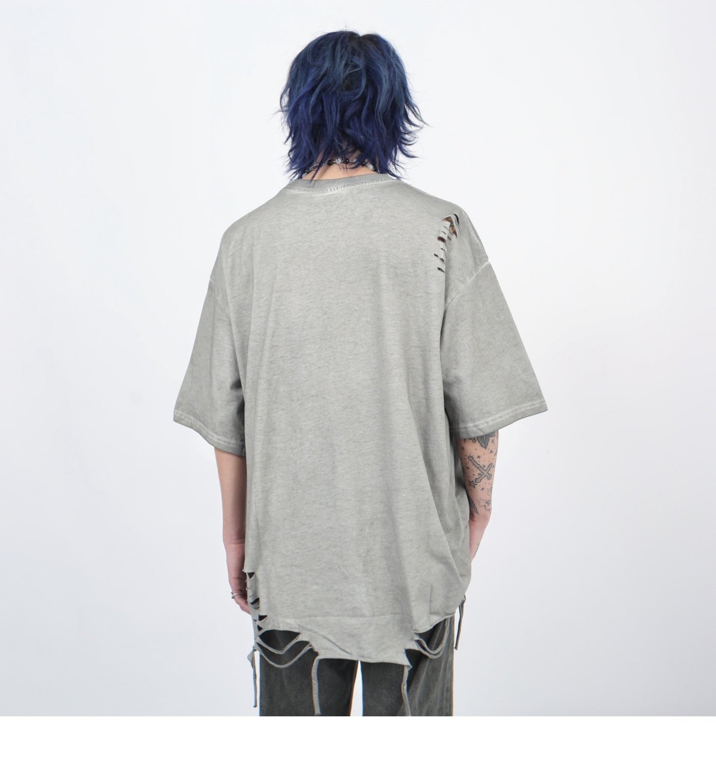 Distressed washed short sleeve T-shirt P1364