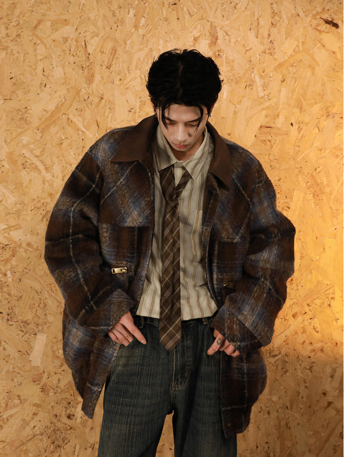 Wool check pattern lapel jacket P908