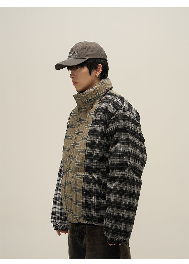 Retro check stitch down jacket P635