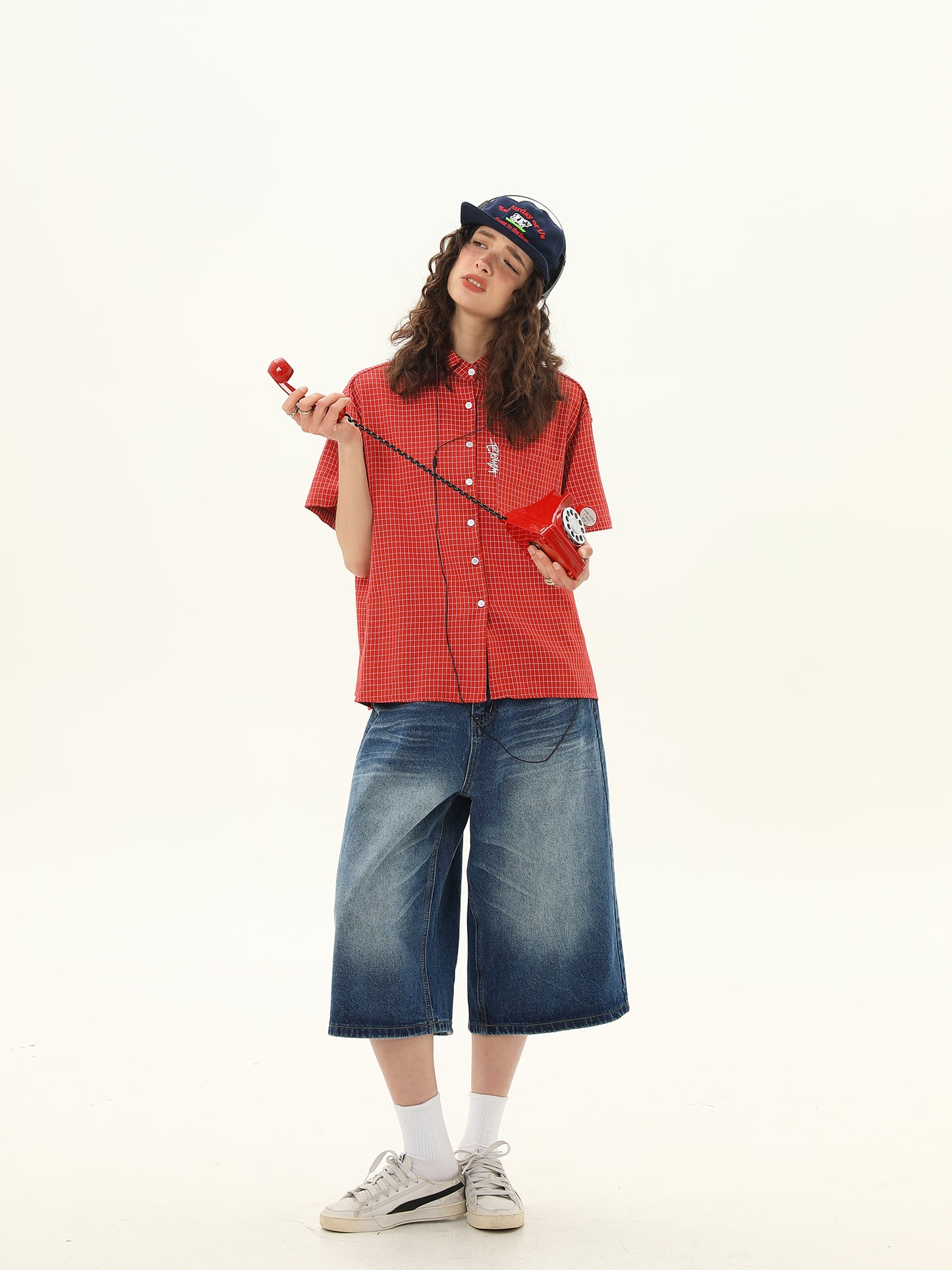 ショート ルーズ チェック柄 シャツ P2058