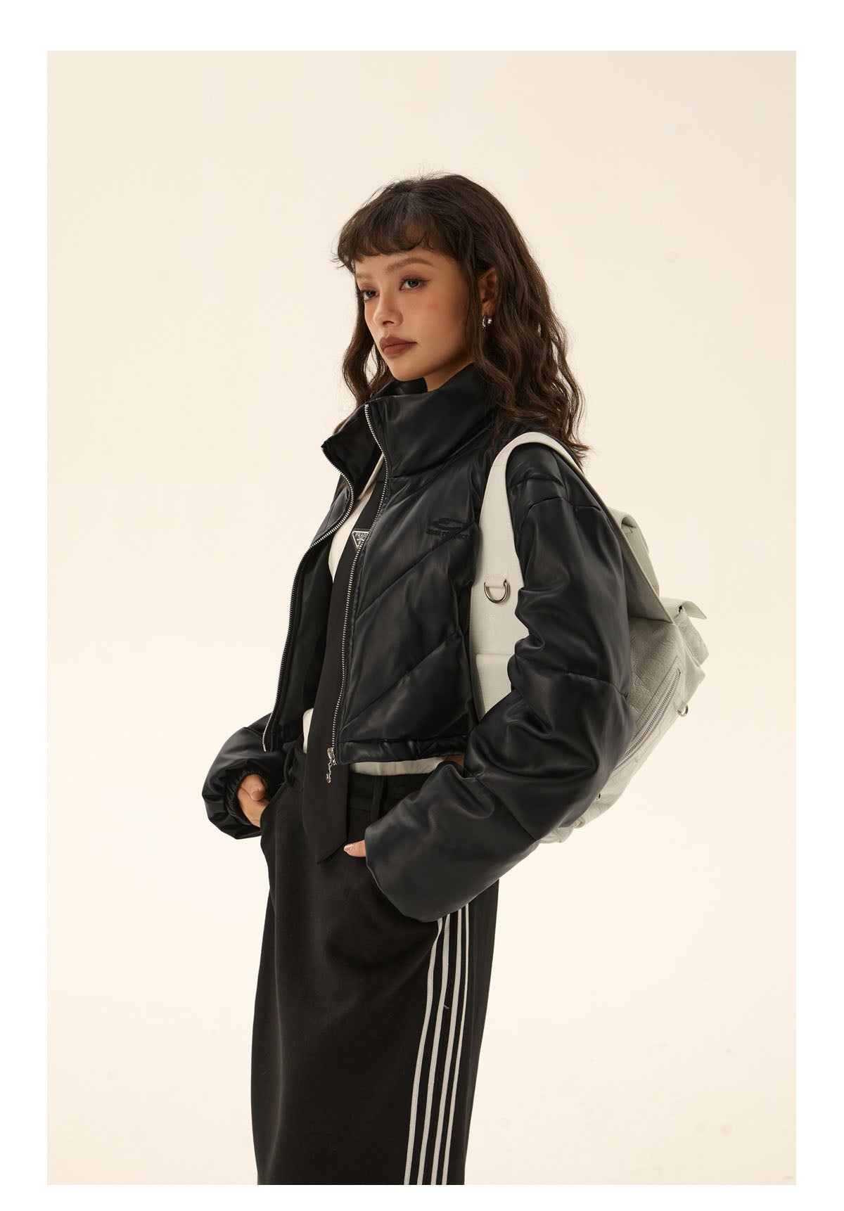 Retro short leather down jacket P426