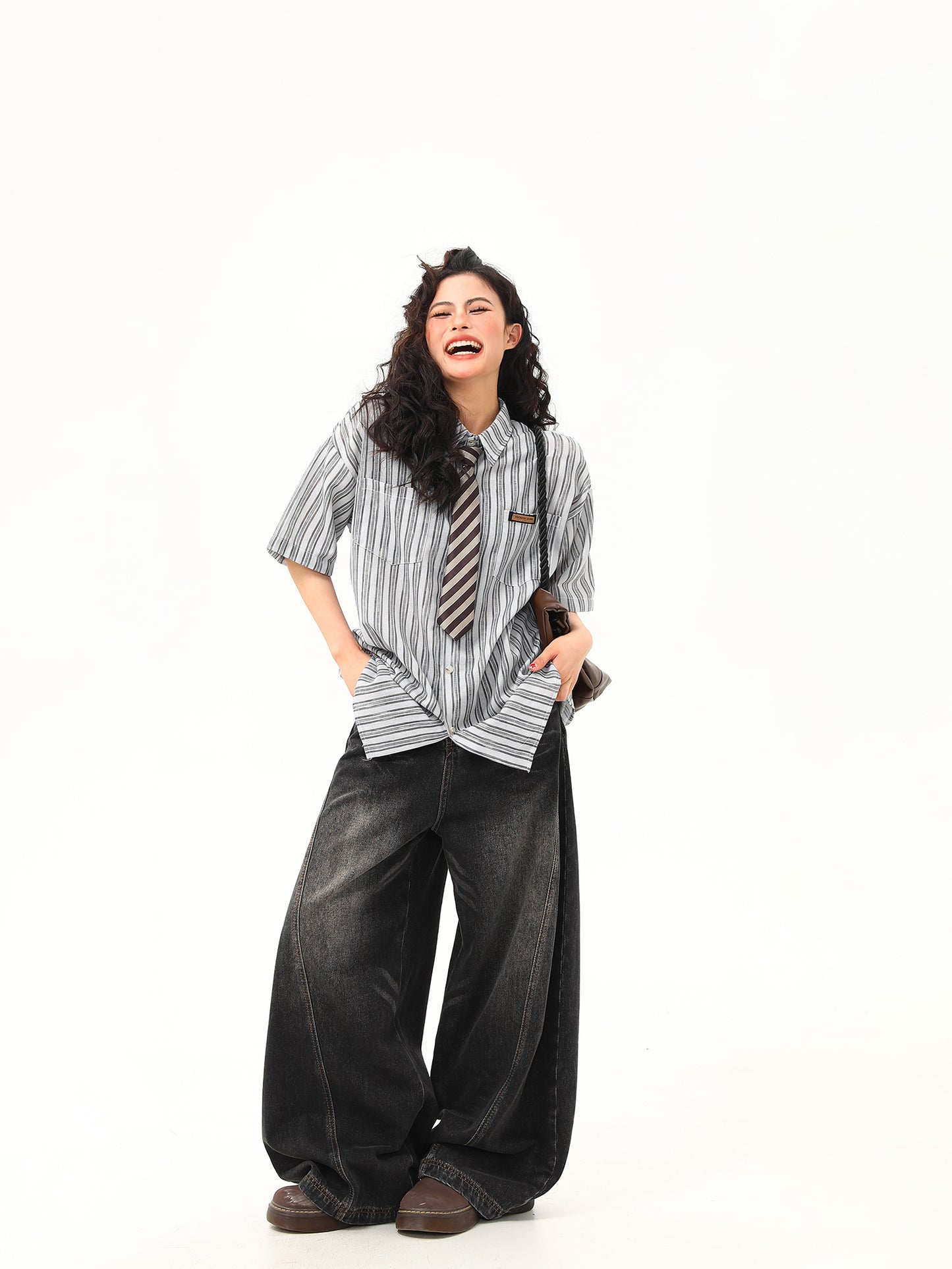 縦縞カレッジスタイル シャツ P2072