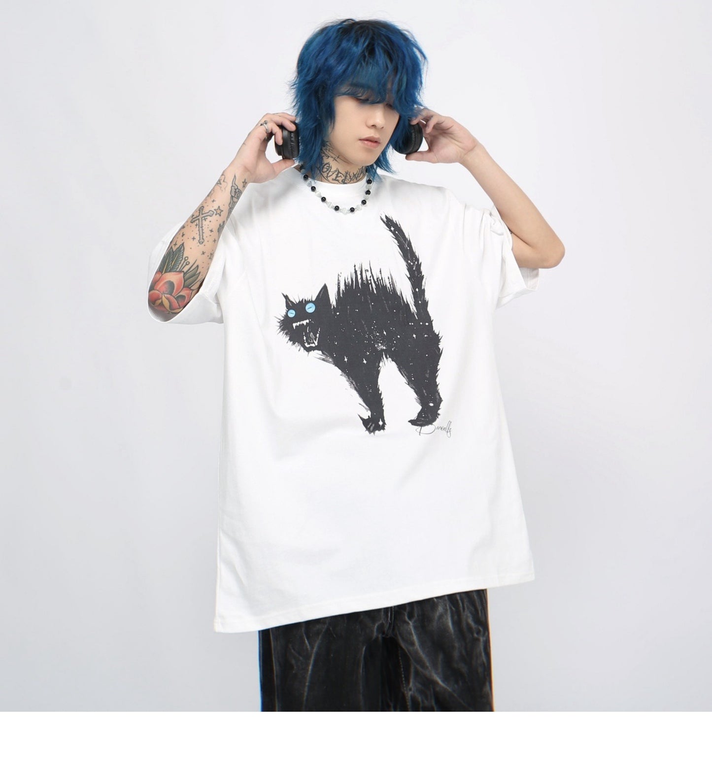 Cat Print Cotton Short Sleeve T-Shirt P1377