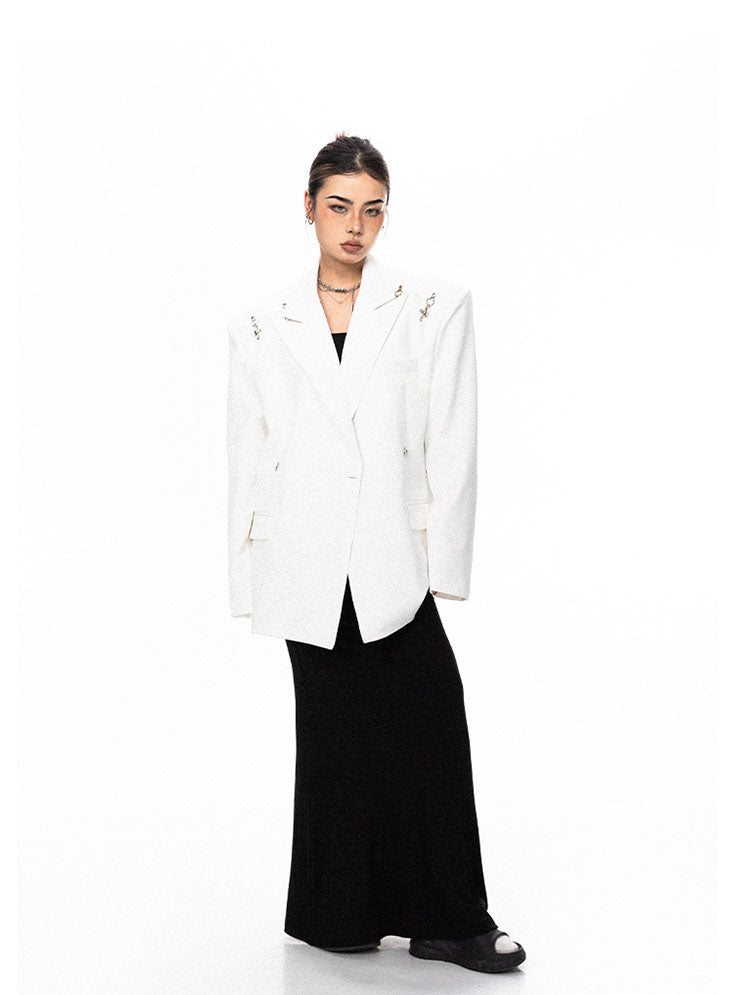 Metal Buckle Wide Shoulder Suit Jacket P737