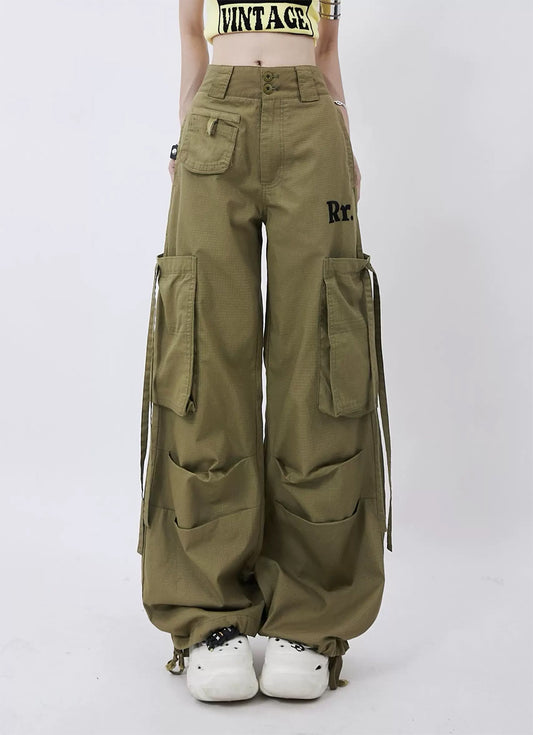 Big pocket wide leg casual pants P972