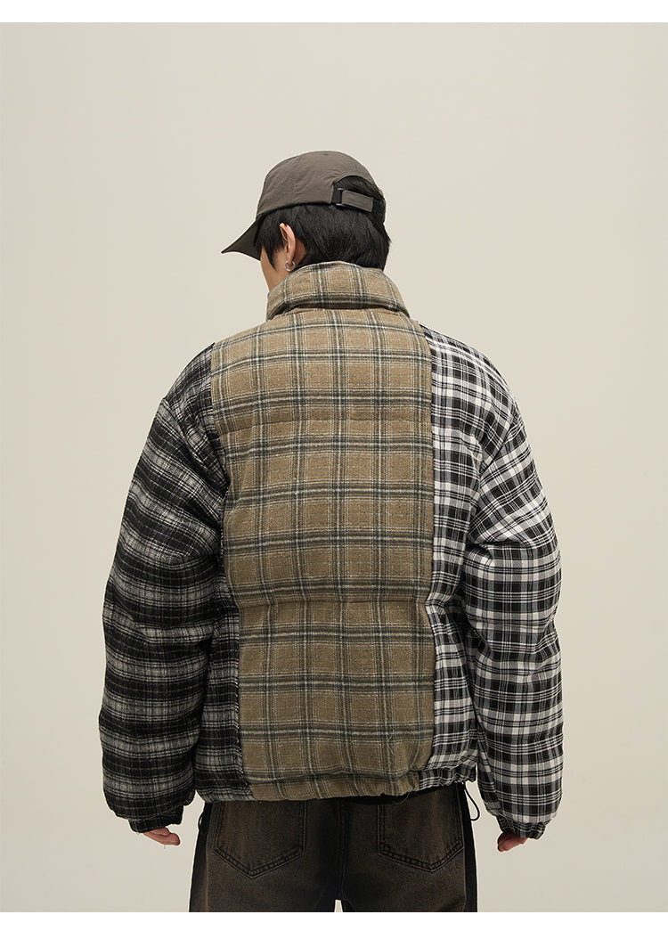 Retro check stitch down jacket P635