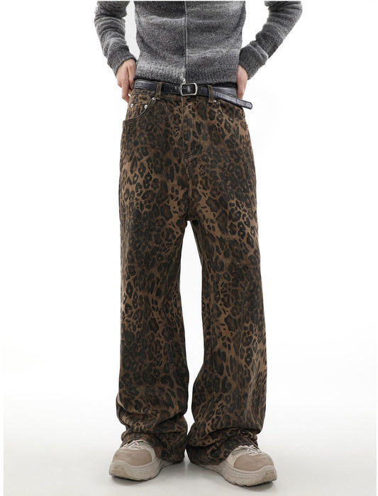 American Retro Leopard Print Jeans P1360