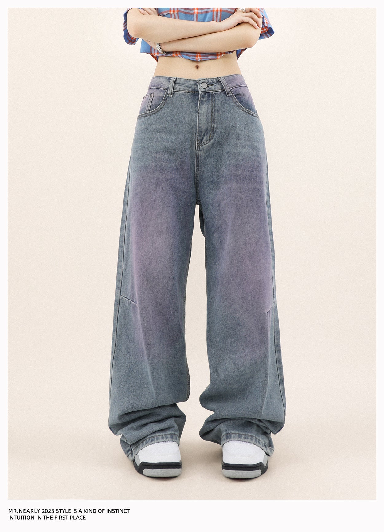 Washed pink gradient denim pants P278