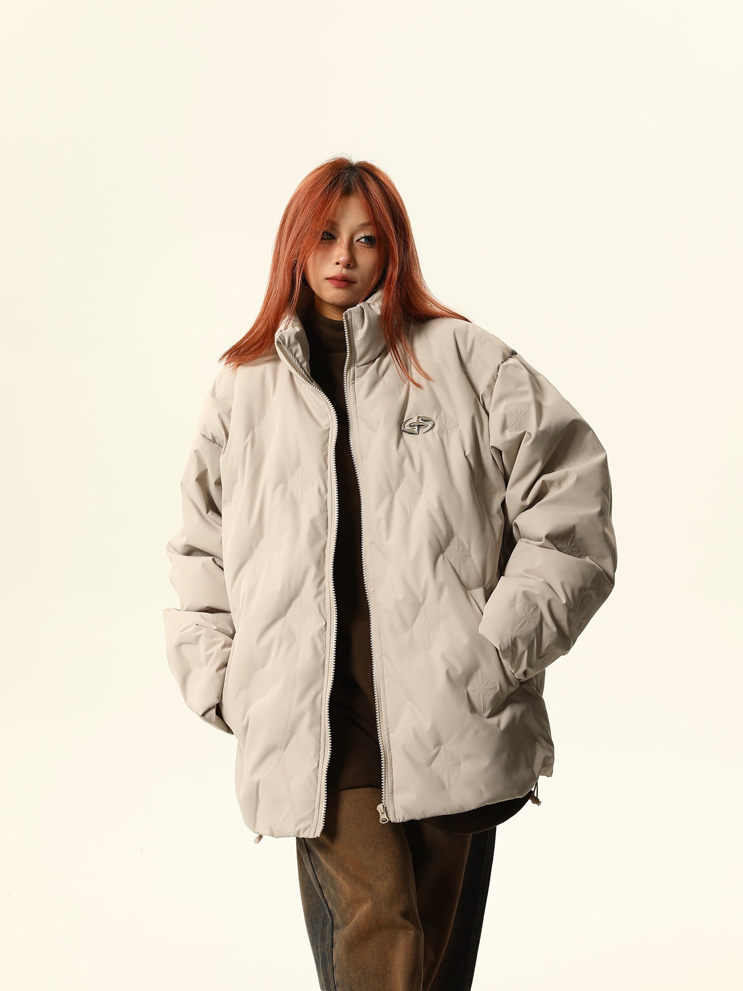 White duck down stand collar down jacket P1260