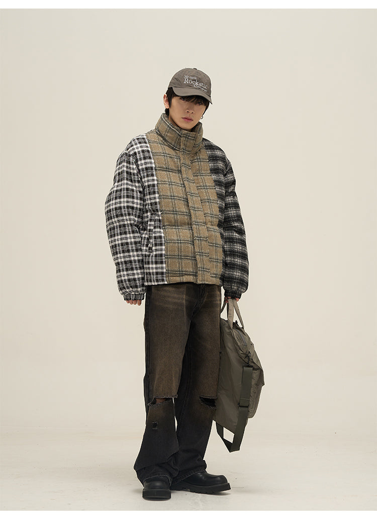 Retro check stitch down jacket P635