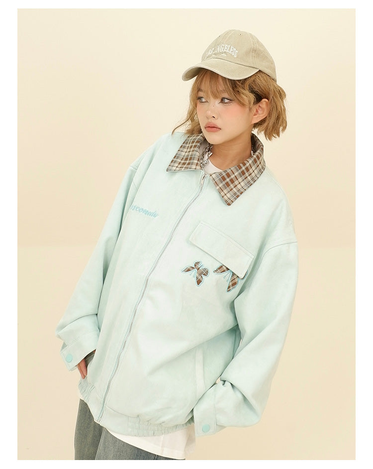 Suede check pattern lapel jacket P1271