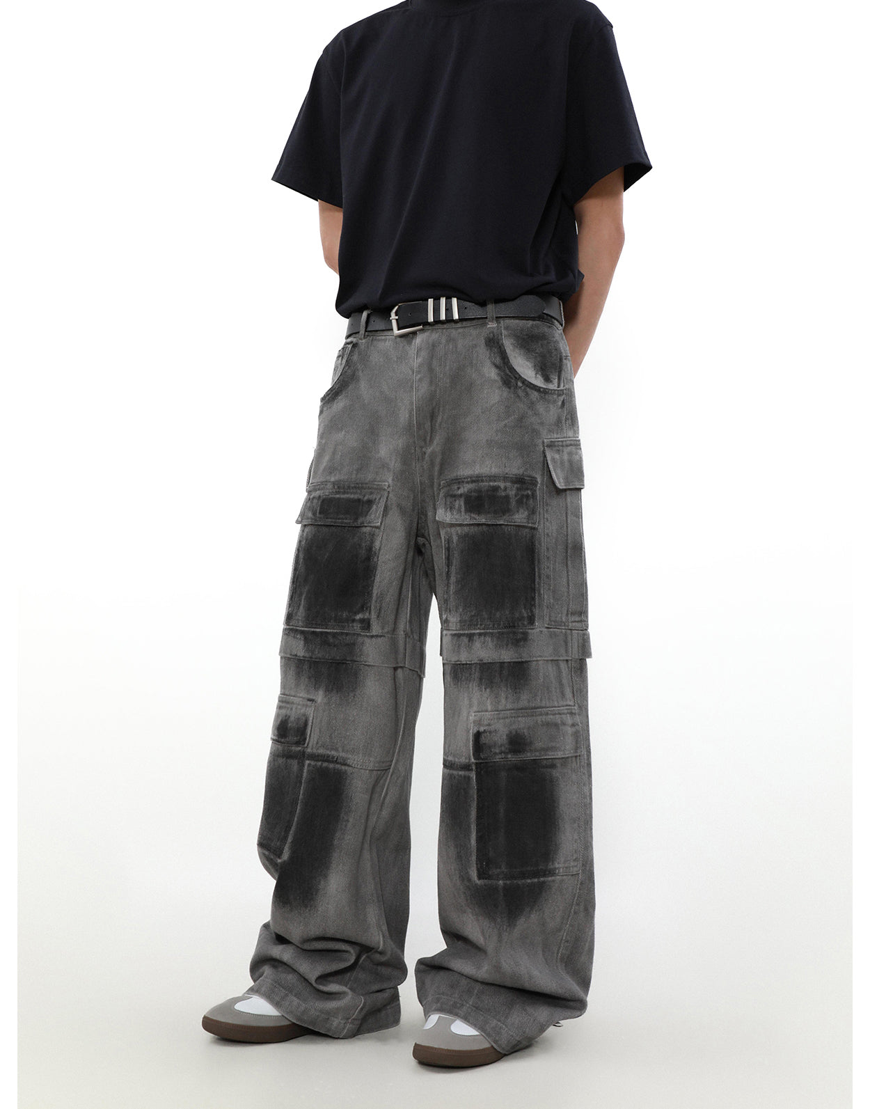 American retro distressed multi-pocket denim pants P829