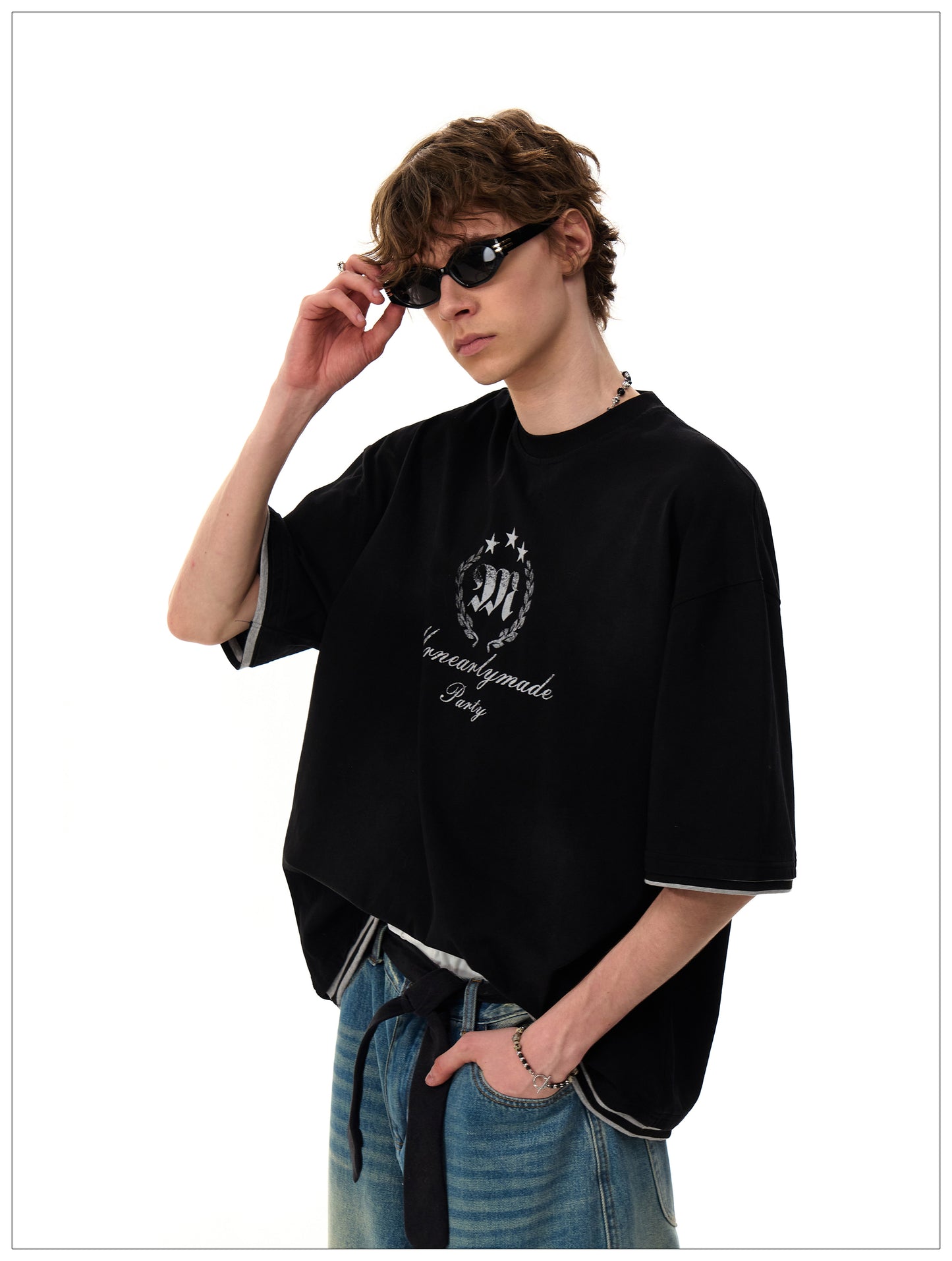 フェイクツーピース コットンTシャツ P2093