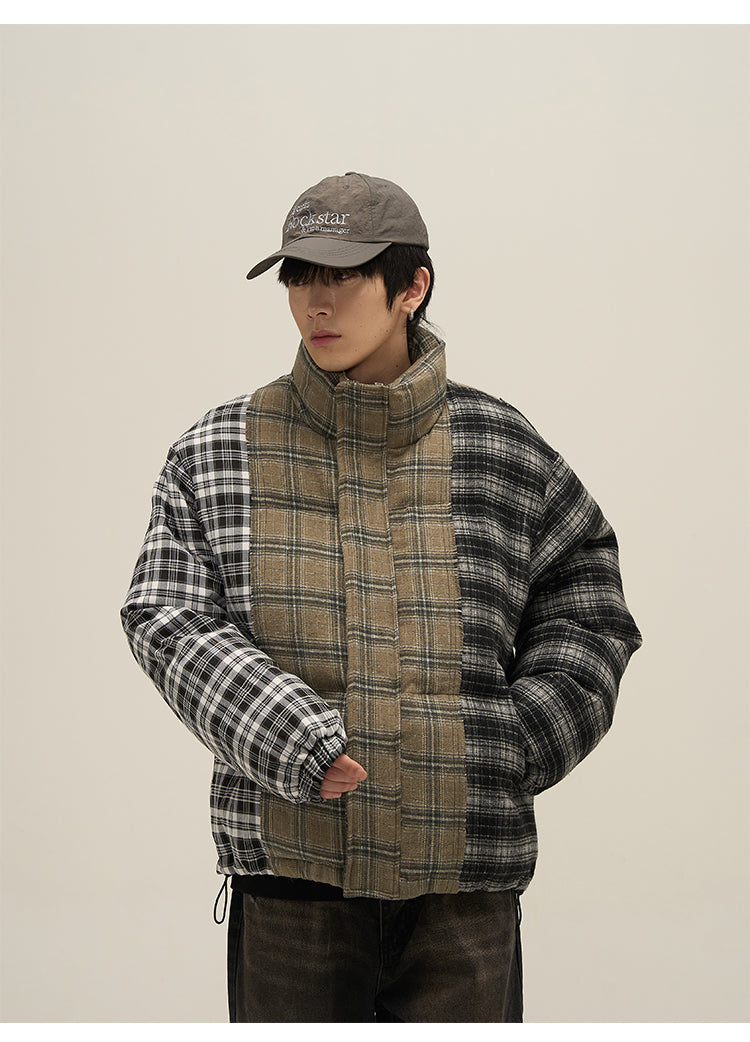 Retro check stitch down jacket P635