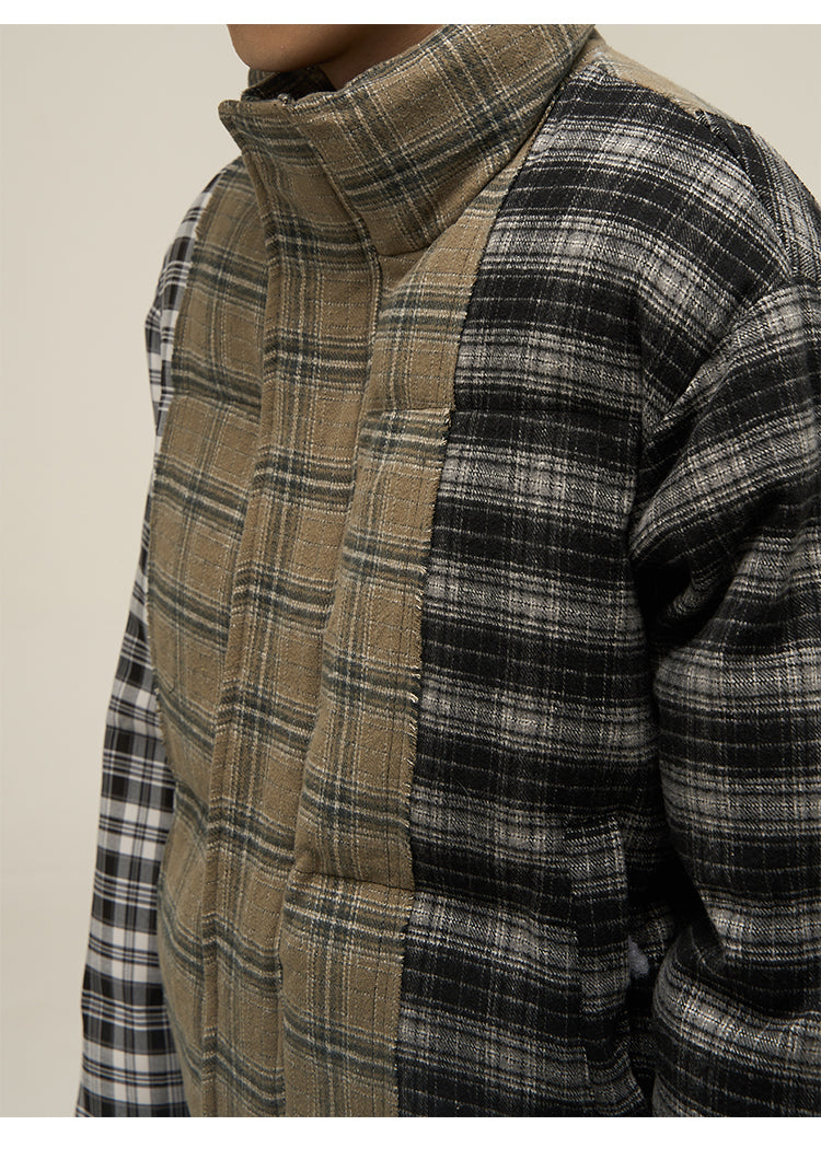 Retro check stitch down jacket P635