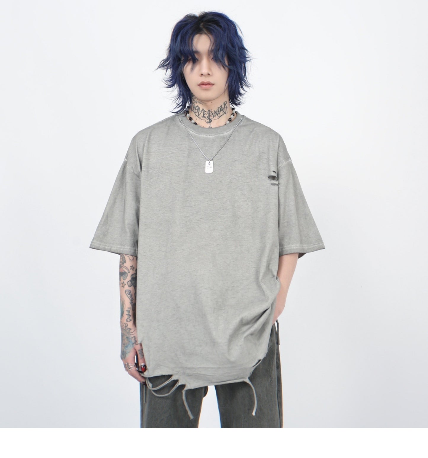 Distressed washed short sleeve T-shirt P1364