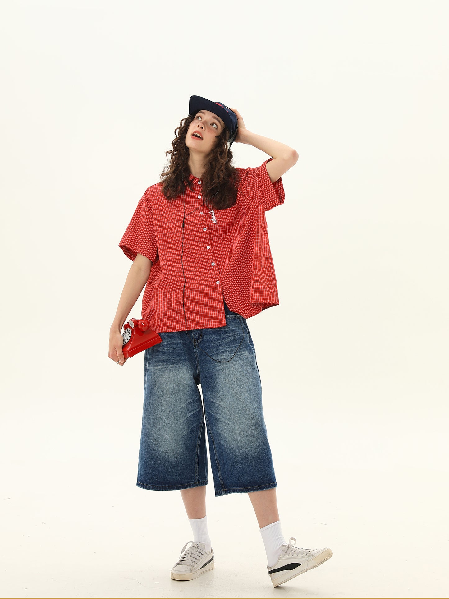 ショート ルーズ チェック柄 シャツ P2058