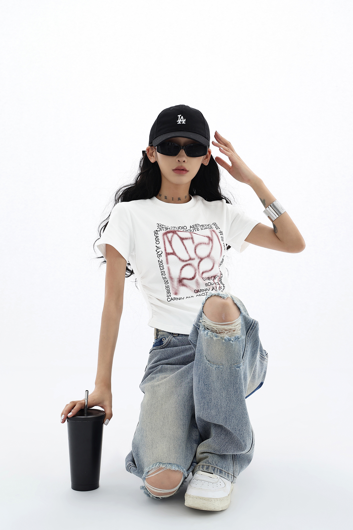 Cropped logo T-shirt P132