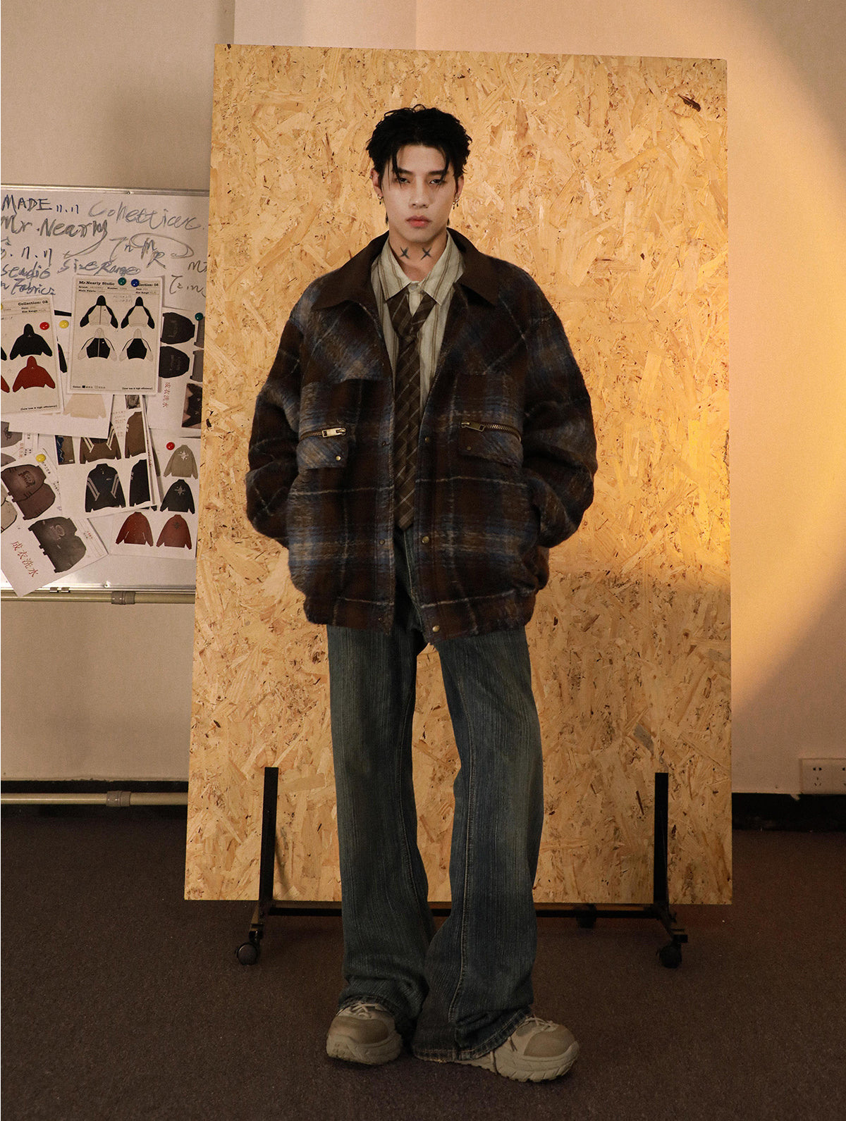 Wool check pattern lapel jacket P908