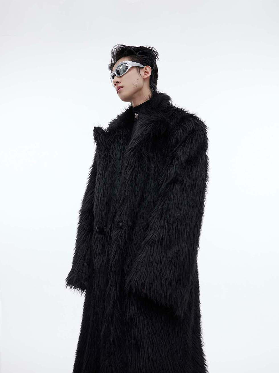 Big silhouette anti-mink fur long coat P1006