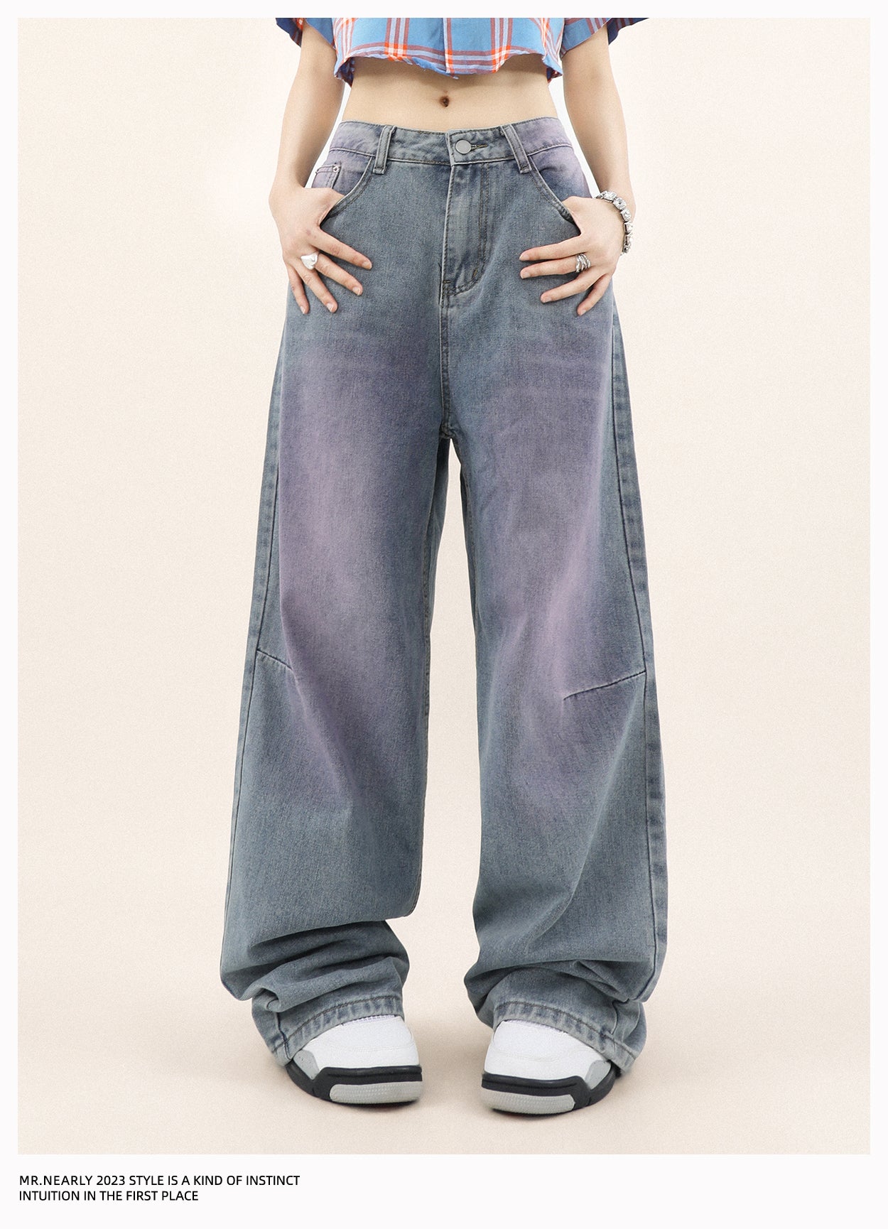 Washed pink gradient denim pants P278