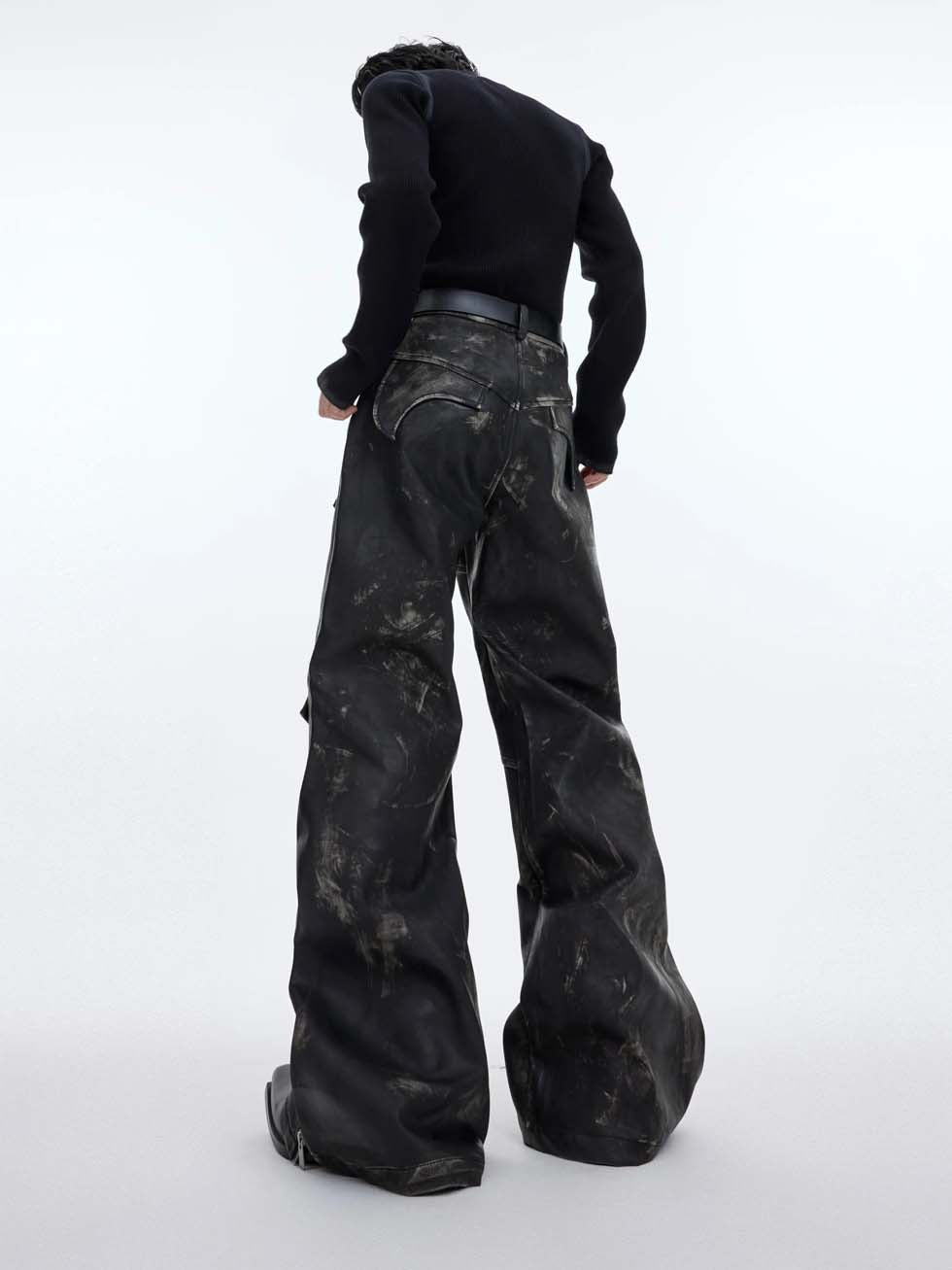 Deconstructed Micro Flare Leather Pants P1050