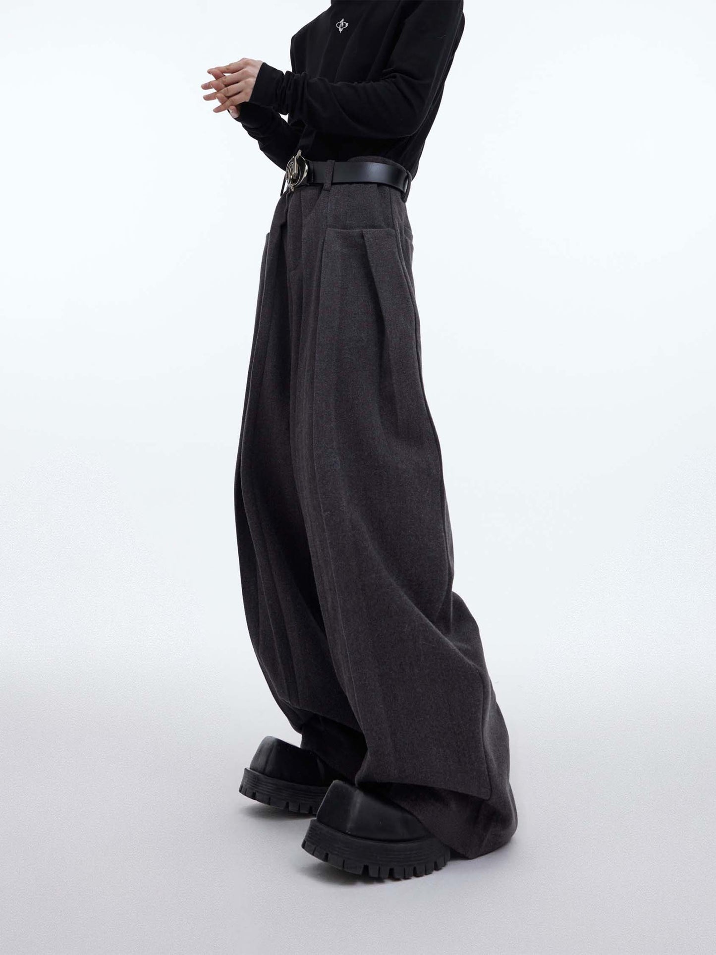 3D pleated wool casual pants P1058