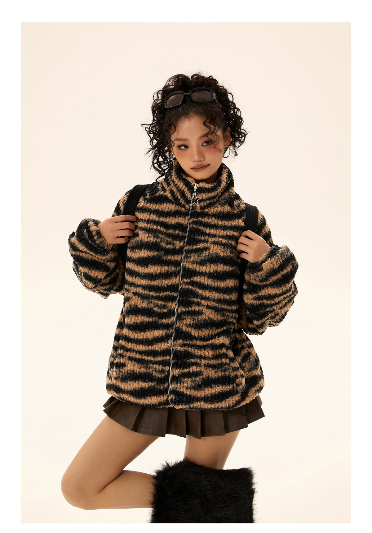 Leopard print striped zip jacket P563