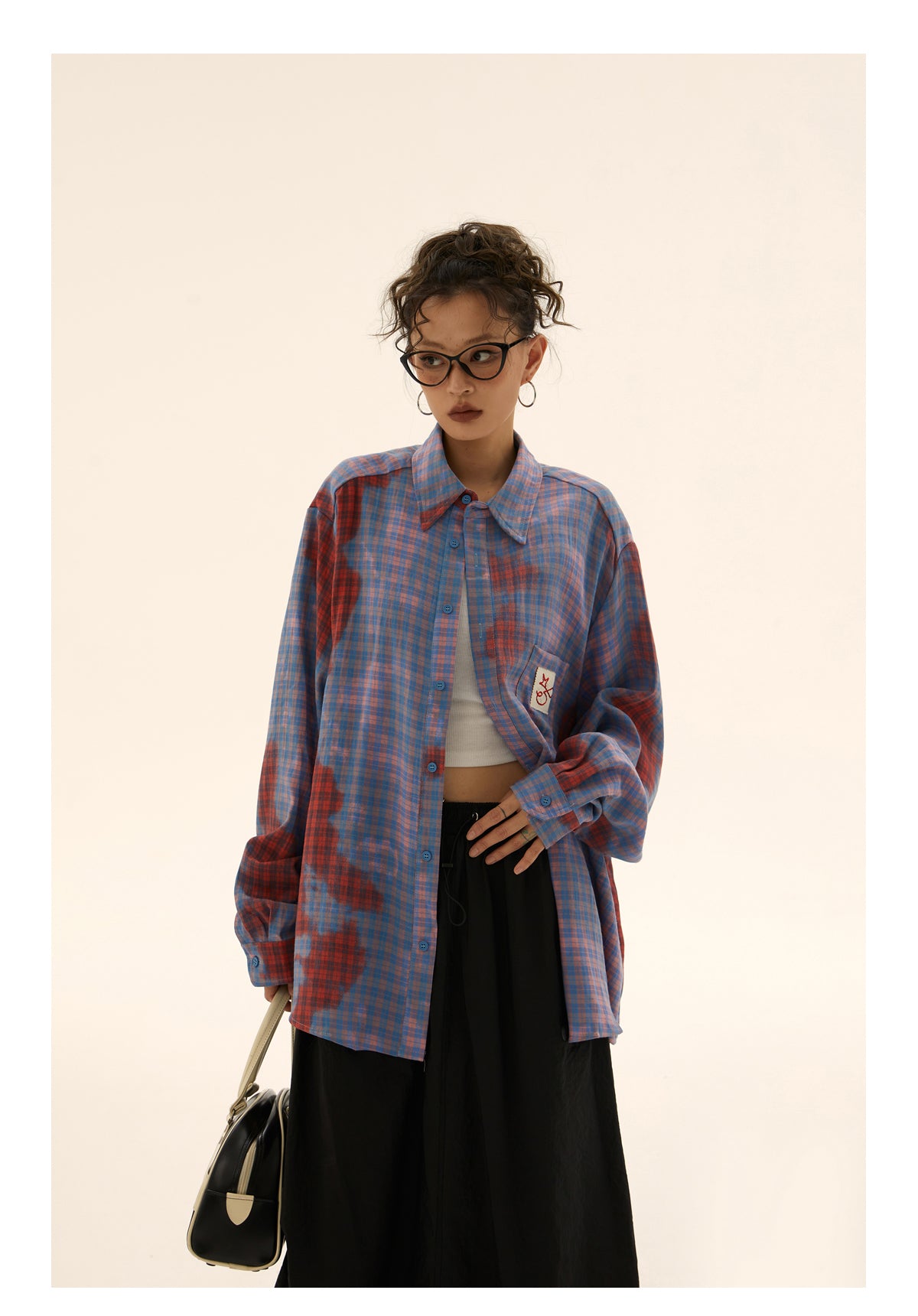 Loose fit spotted design check shirt P249