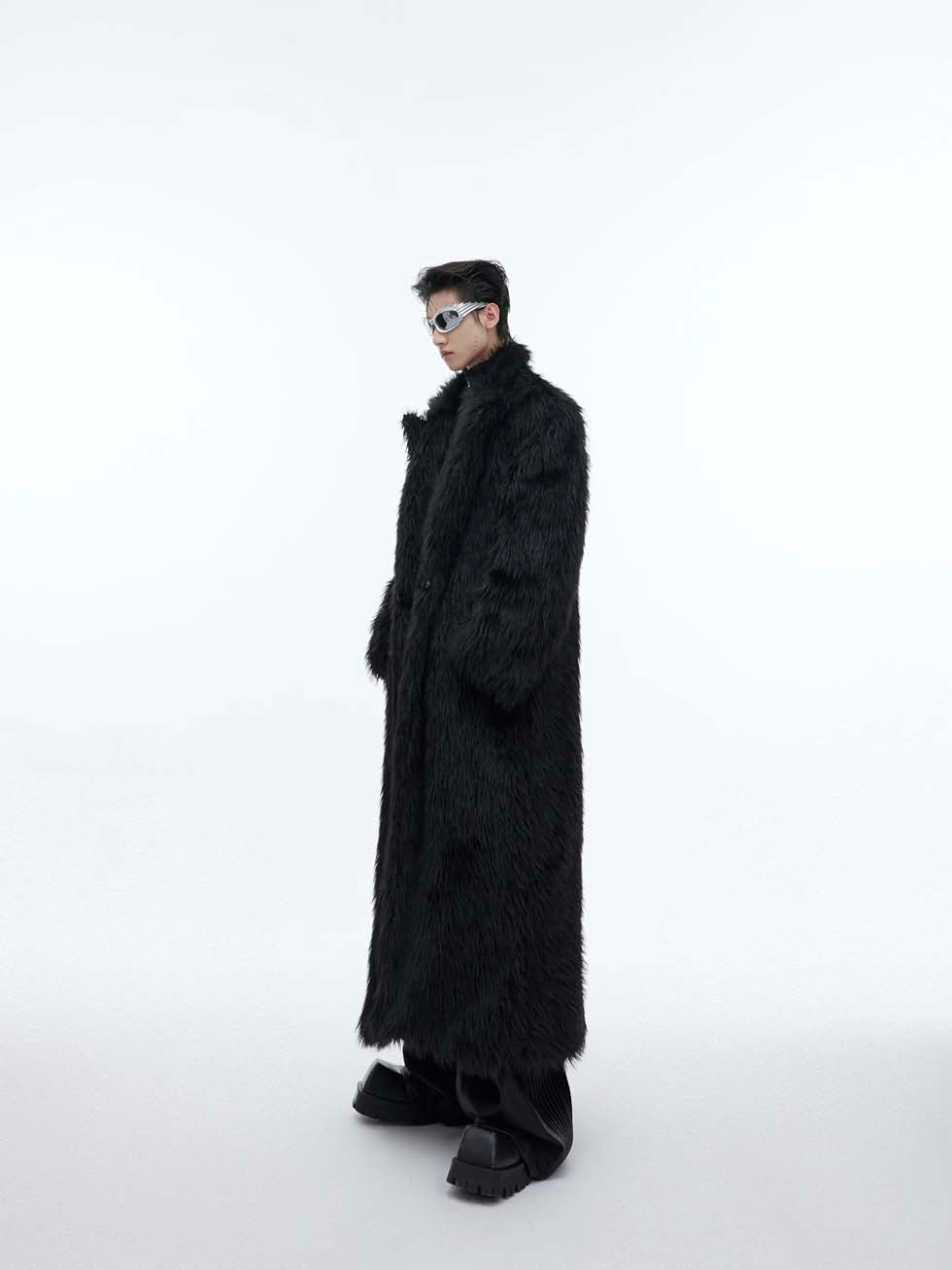 Big silhouette anti-mink fur long coat P1006