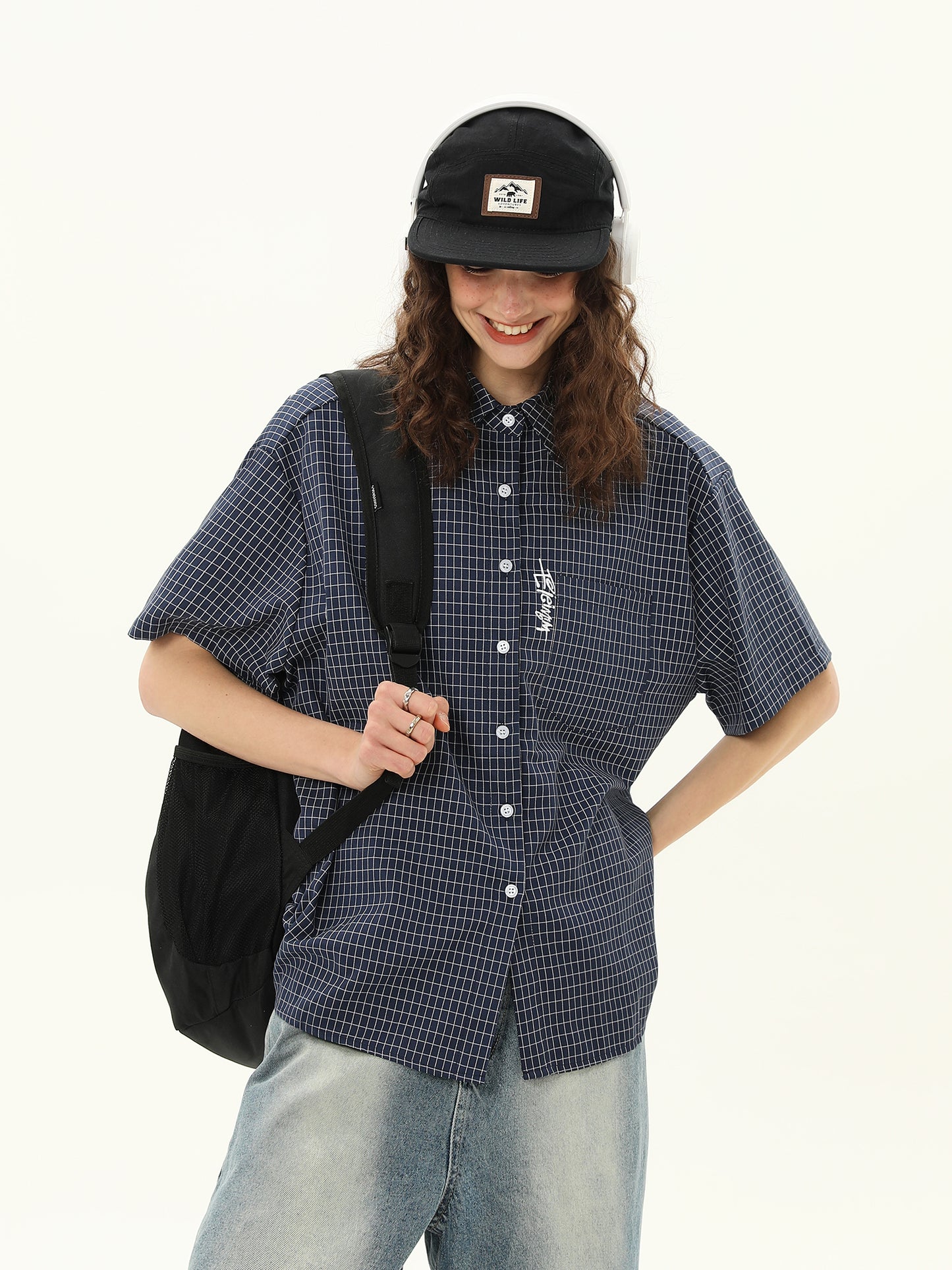 ショート ルーズ チェック柄 シャツ P2058