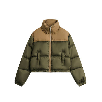 Contrast color short down jacket P579