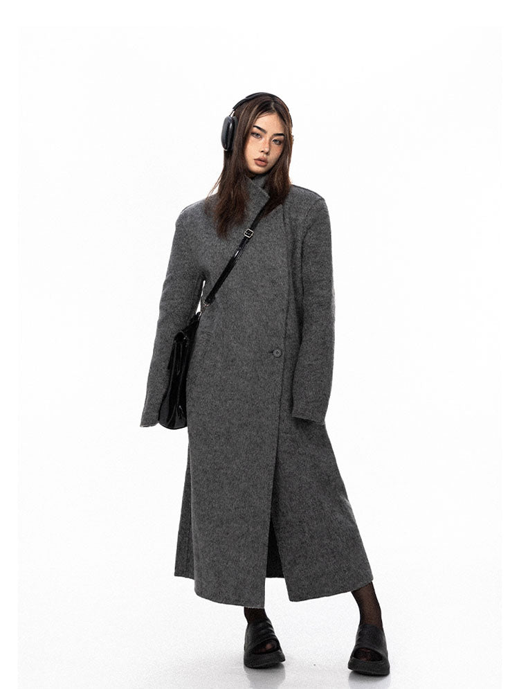 Broad shoulder cashmere long coat P741