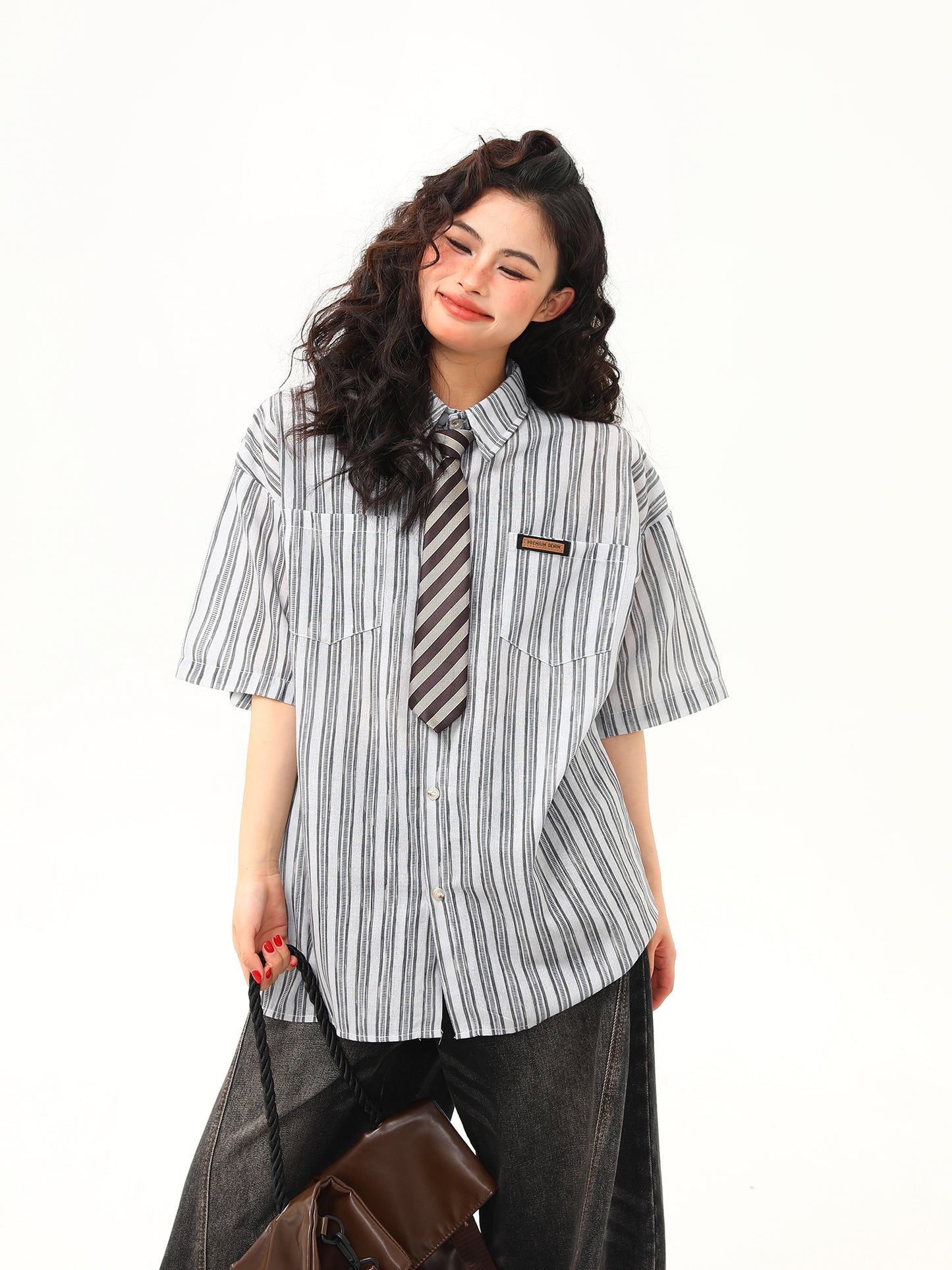 縦縞カレッジスタイル シャツ P2072
