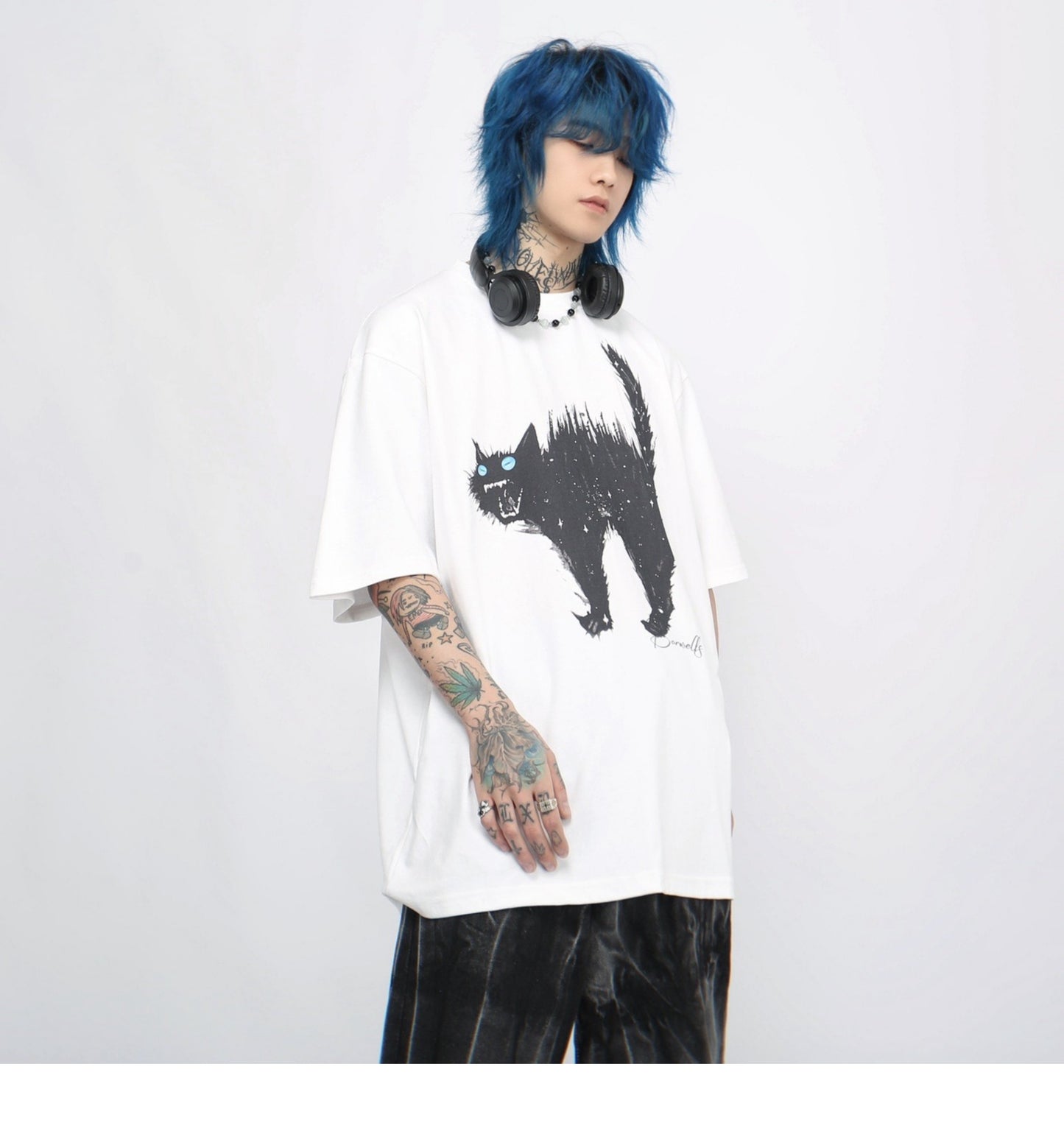 Cat Print Cotton Short Sleeve T-Shirt P1377