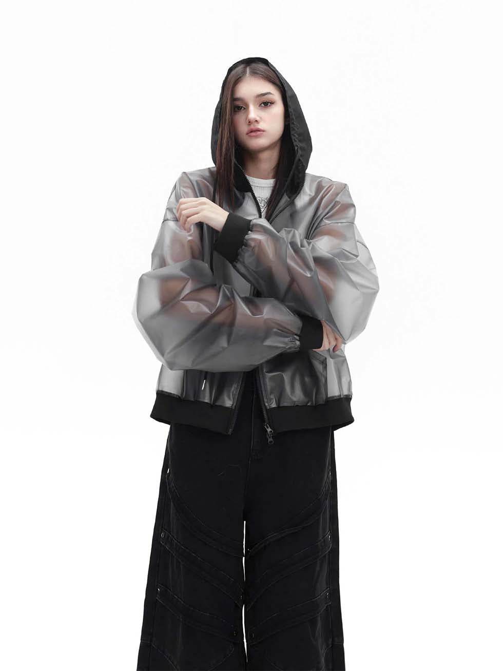 Transparent design hooded jacket P1101