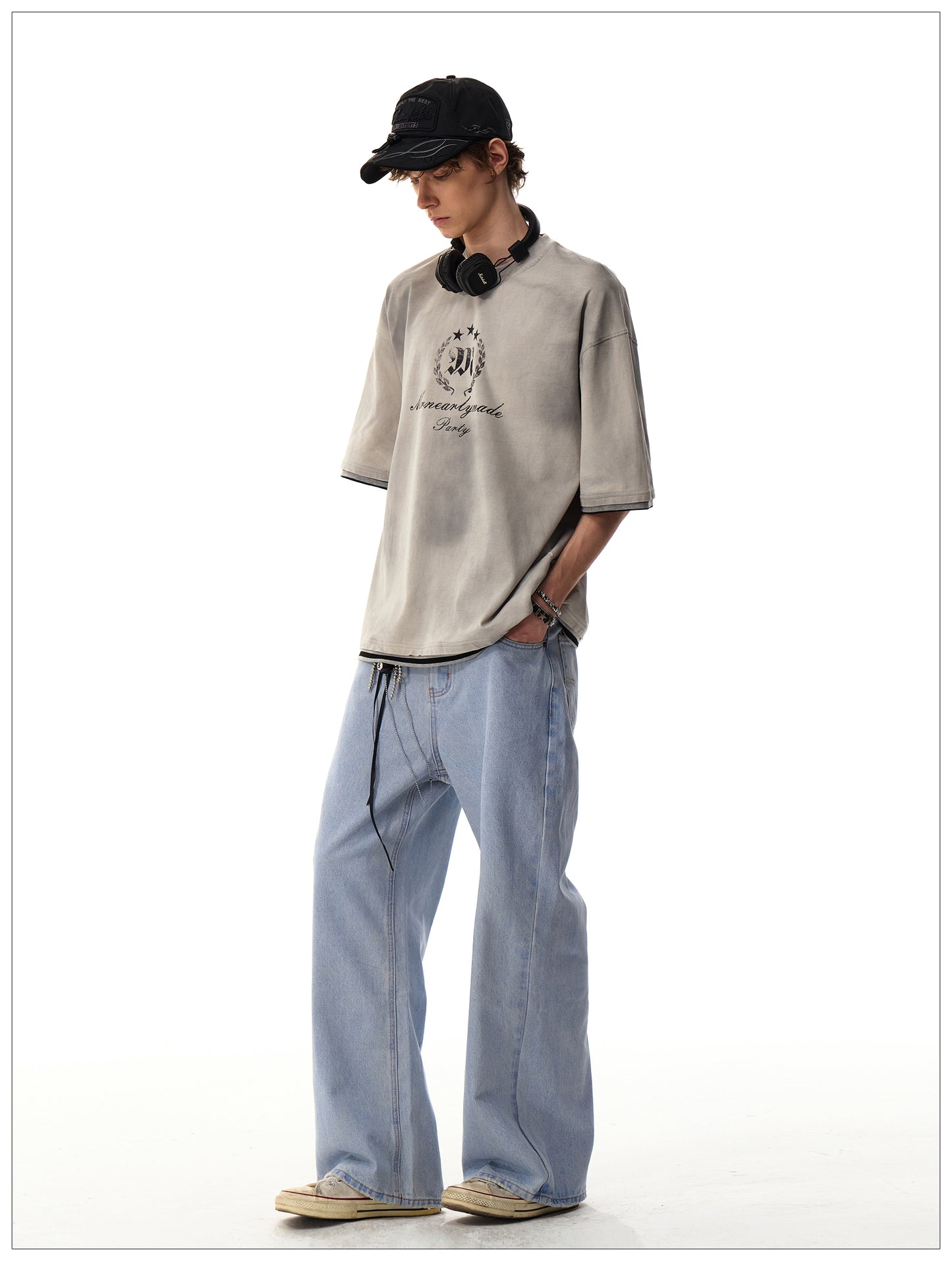 フェイクツーピース コットンTシャツ P2093