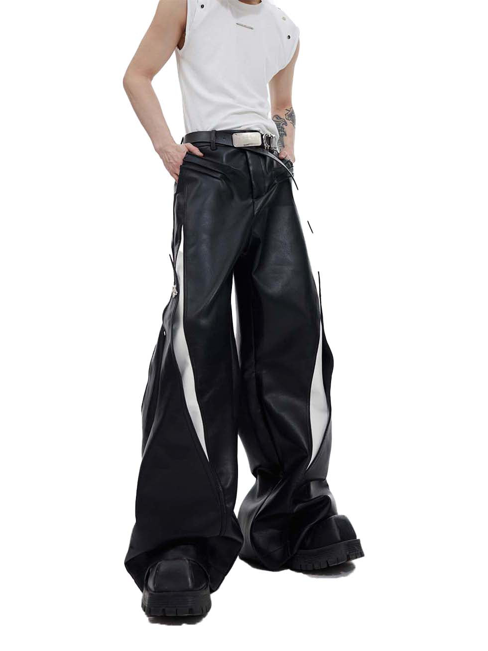 Wide leg leather pants P1091