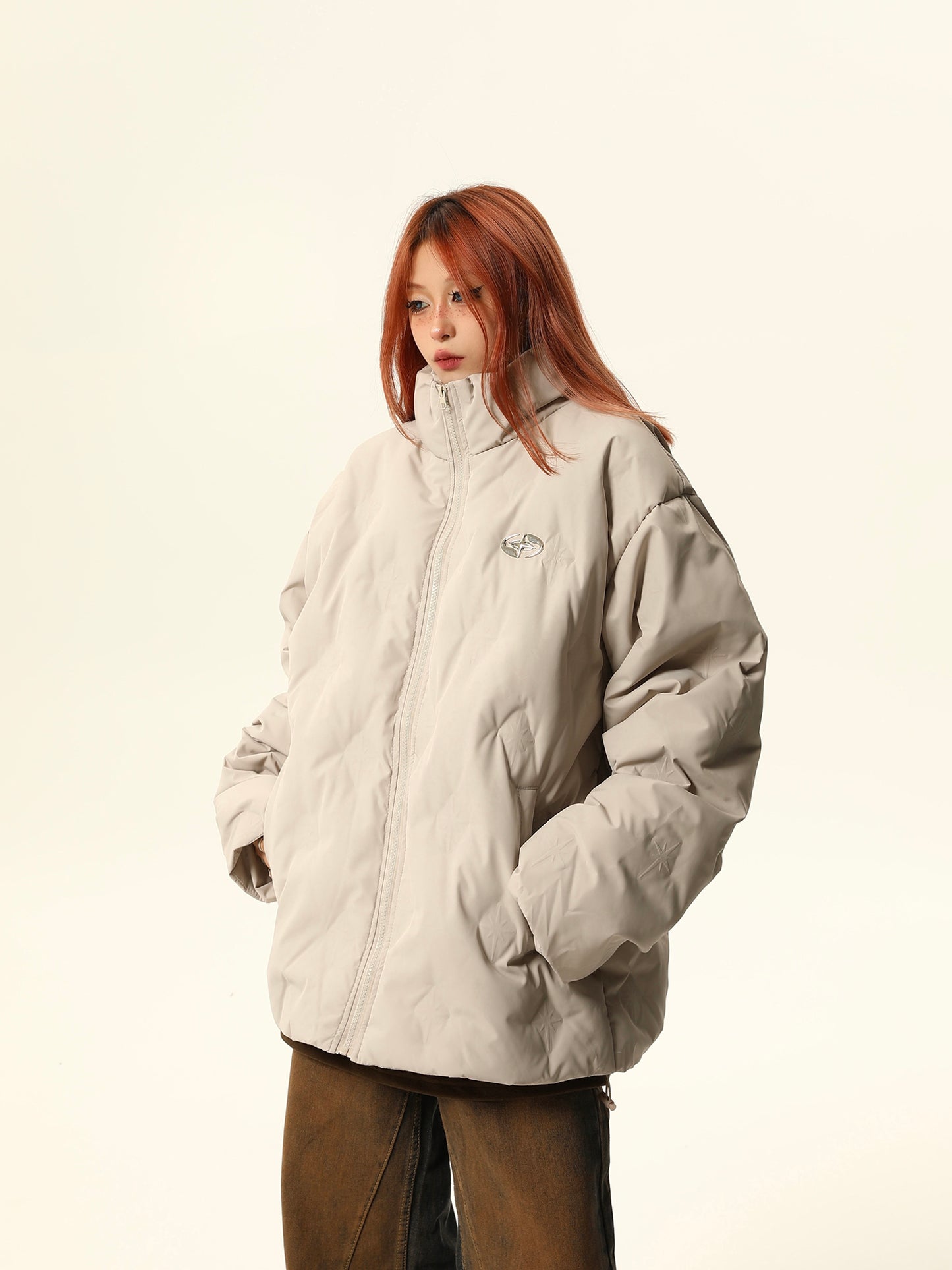 White duck down stand collar down jacket P1260