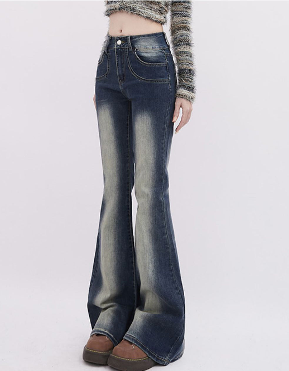 Washed Casual Bootcut Jeans P935